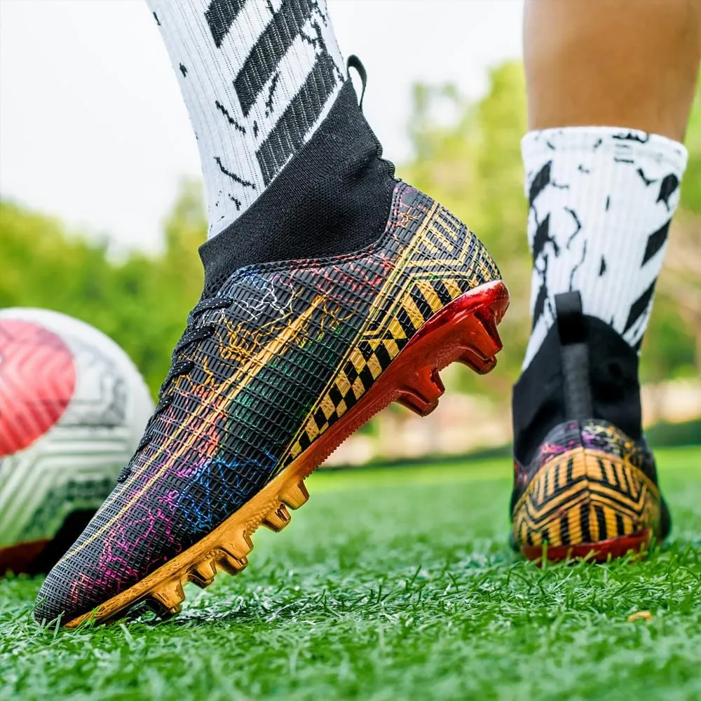 Mens High-Top Soccer Cleats for Training: Breathable Soccer Boots for Professional - Non Slip Football Shoes for Youth
