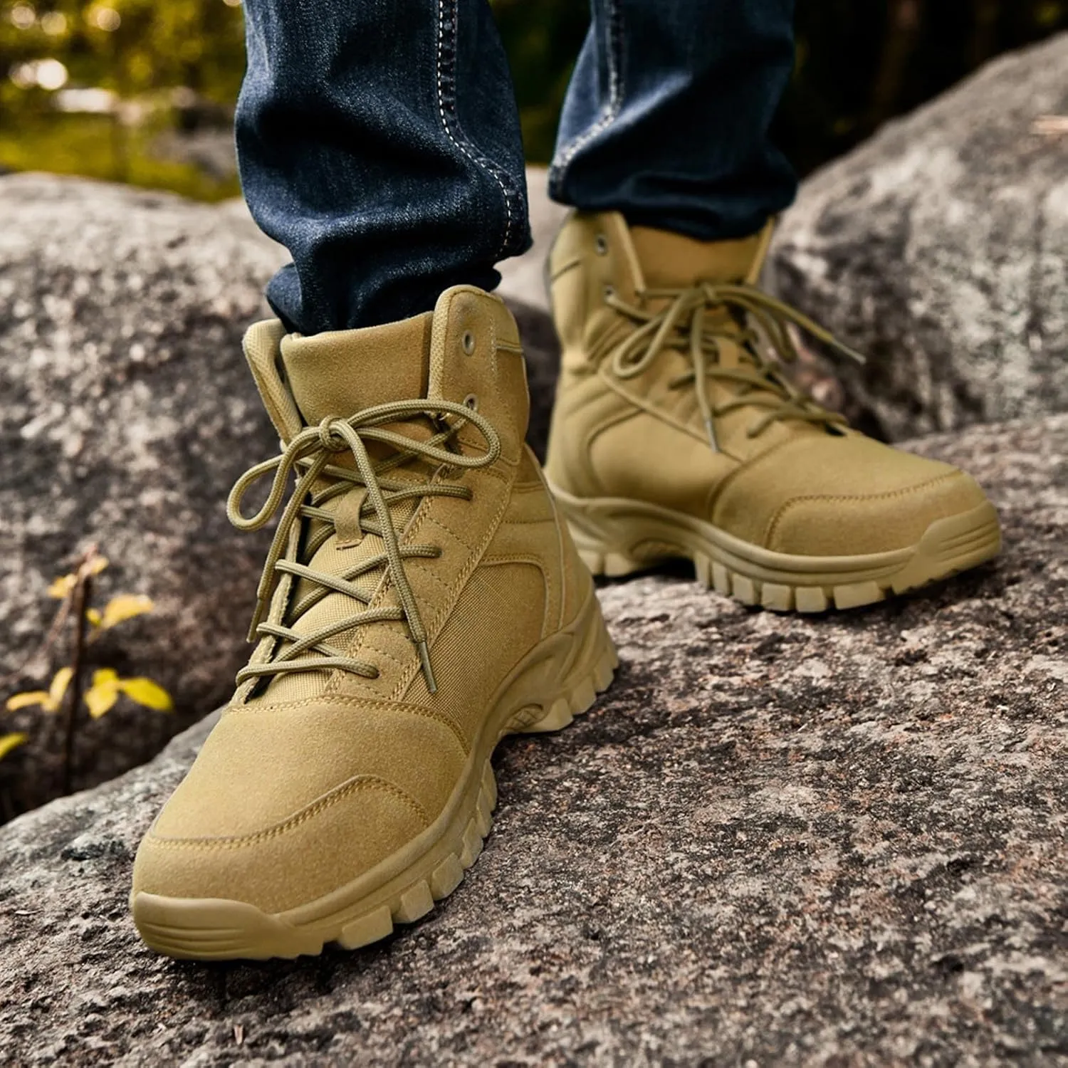 Men's Hiking Boots 6 Inches Tactical Work Boot Lightweight Suede Leather Military Combat Motorcycle Boots