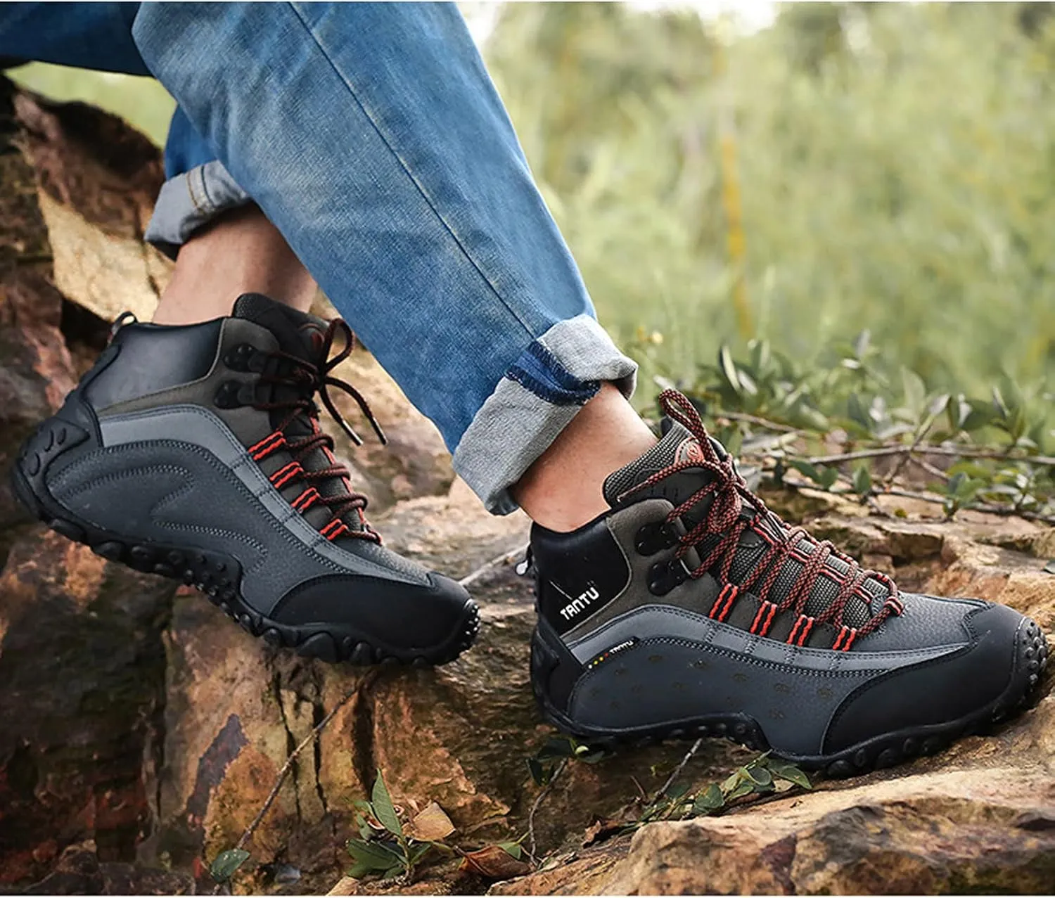 Mens Hiking Boots Walking Shoes Trekking Trail Running Outdoor High Rise Lace-Up Anti-Slip Backpacking Camping Shoe
