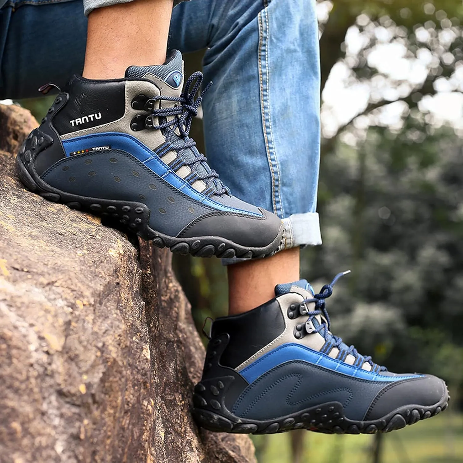 Mens Hiking Boots Walking Shoes Trekking Trail Running Outdoor High Rise Lace-Up Anti-Slip Backpacking Camping Shoe