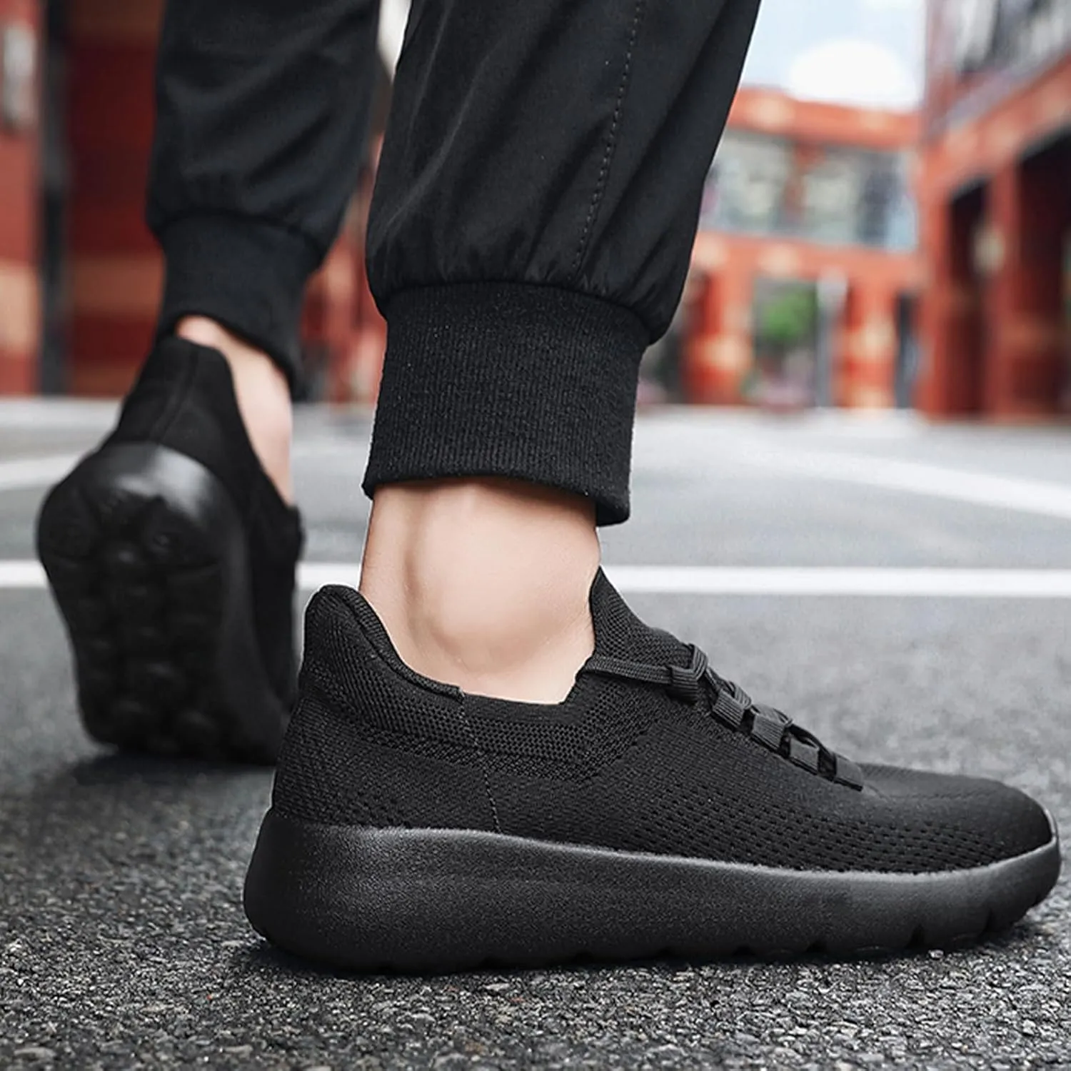 Men's Knit Lace Up Running Shoes Breathable Mesh Slip on Tennis Trainers Sneakers Lightweight Driving Walking Casual Shoes