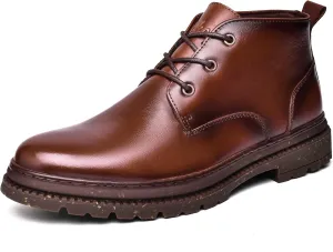 Mens Leather Oxford Dress Boots - Casual Chukka Ankle Boot Mid-Top Boots for Men