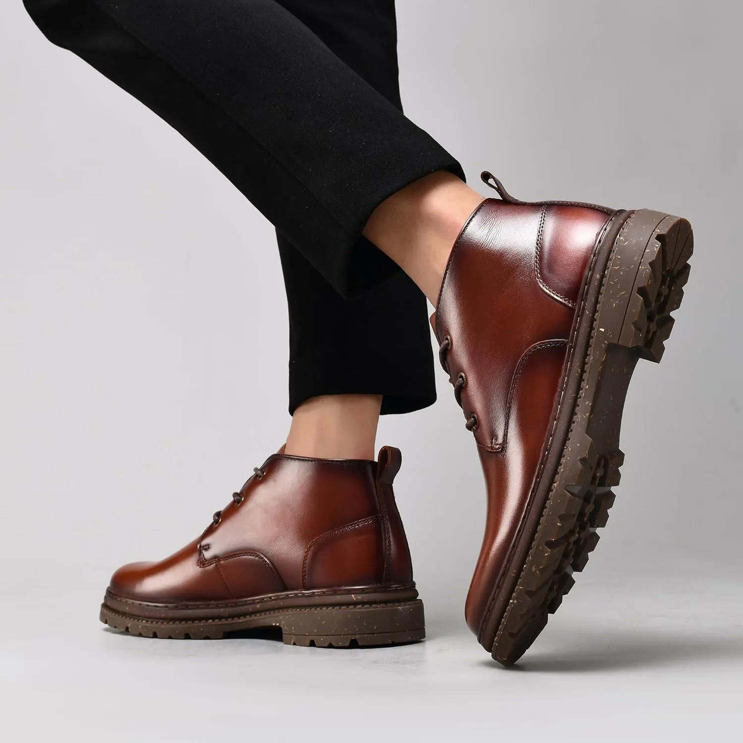 Mens Leather Oxford Dress Boots - Casual Chukka Ankle Boot Mid-Top Boots for Men