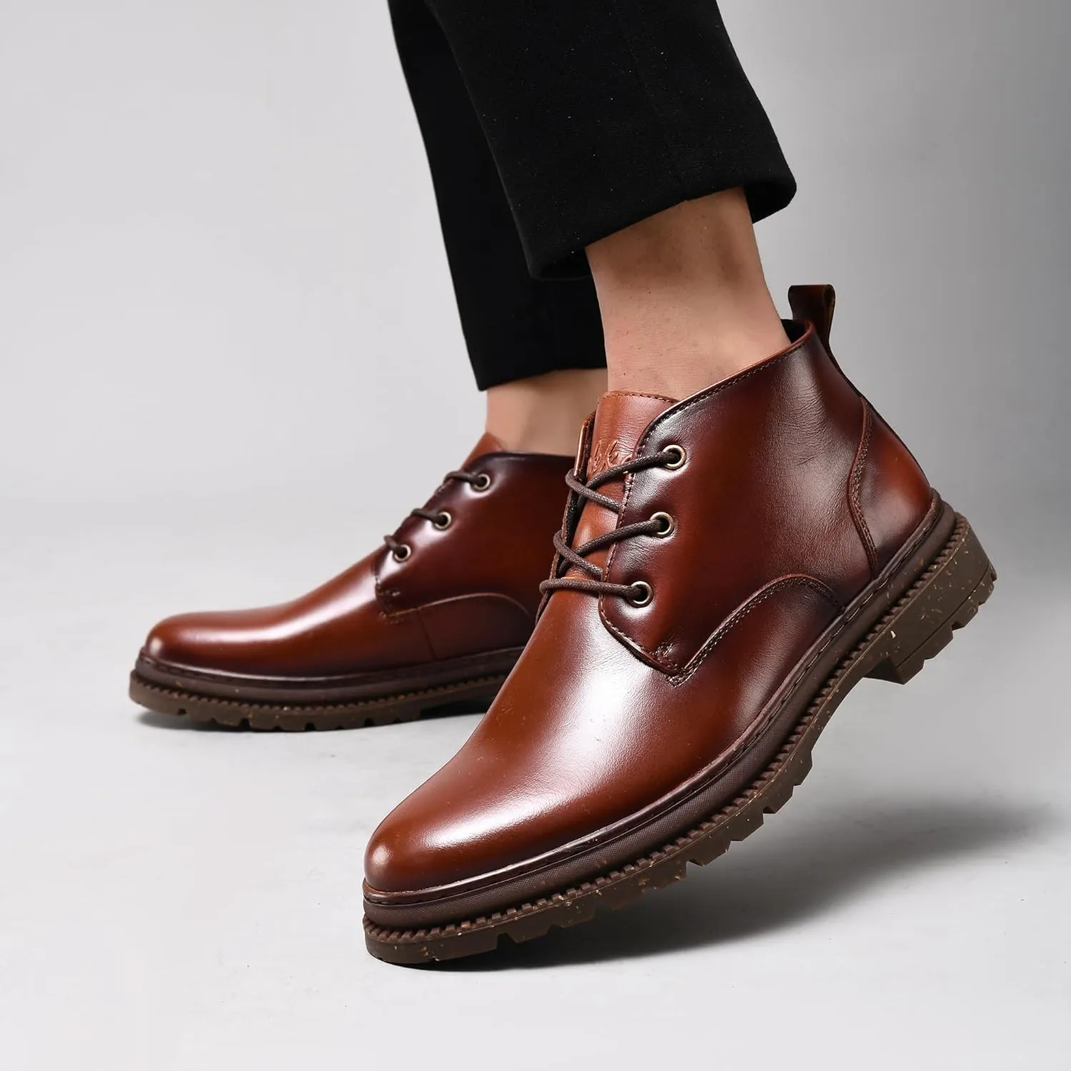 Mens Leather Oxford Dress Boots - Casual Chukka Ankle Boot Mid-Top Boots for Men