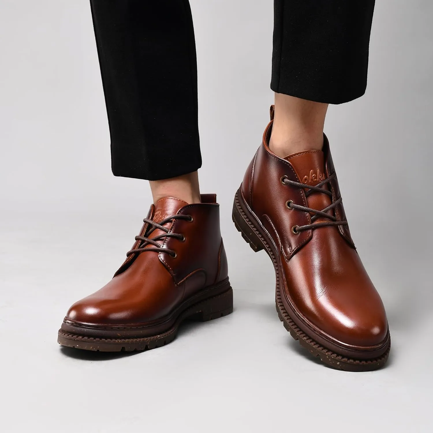 Mens Leather Oxford Dress Boots - Casual Chukka Ankle Boot Mid-Top Boots for Men