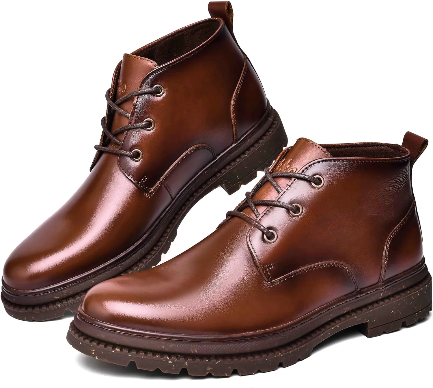 Mens Leather Oxford Dress Boots - Casual Chukka Ankle Boot Mid-Top Boots for Men