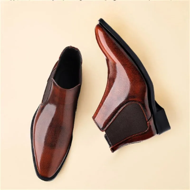Men's Leather Shoes Business Casual Shoes Formal Shoes Slip-on Mid-top Work Boots(D,10)