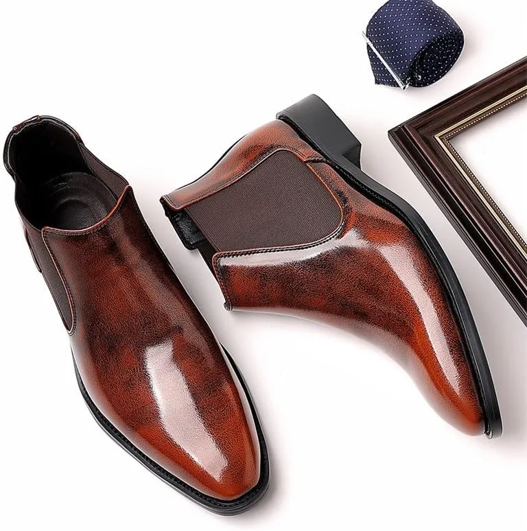 Men's Leather Shoes Business Casual Shoes Formal Shoes Slip-on Mid-top Work Boots(D,10)