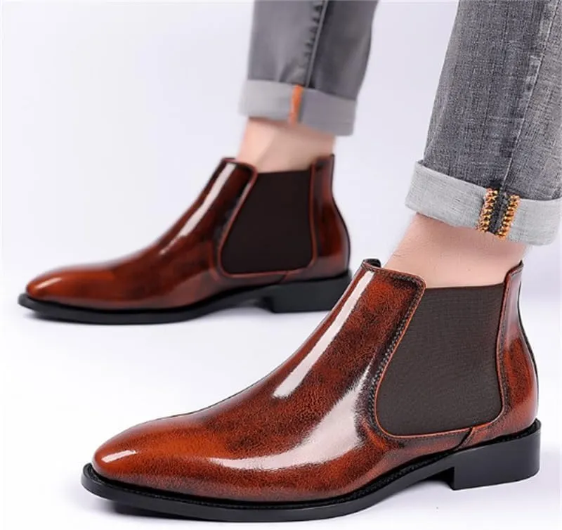 Men's Leather Shoes Business Casual Shoes Formal Shoes Slip-on Mid-top Work Boots(D,10)