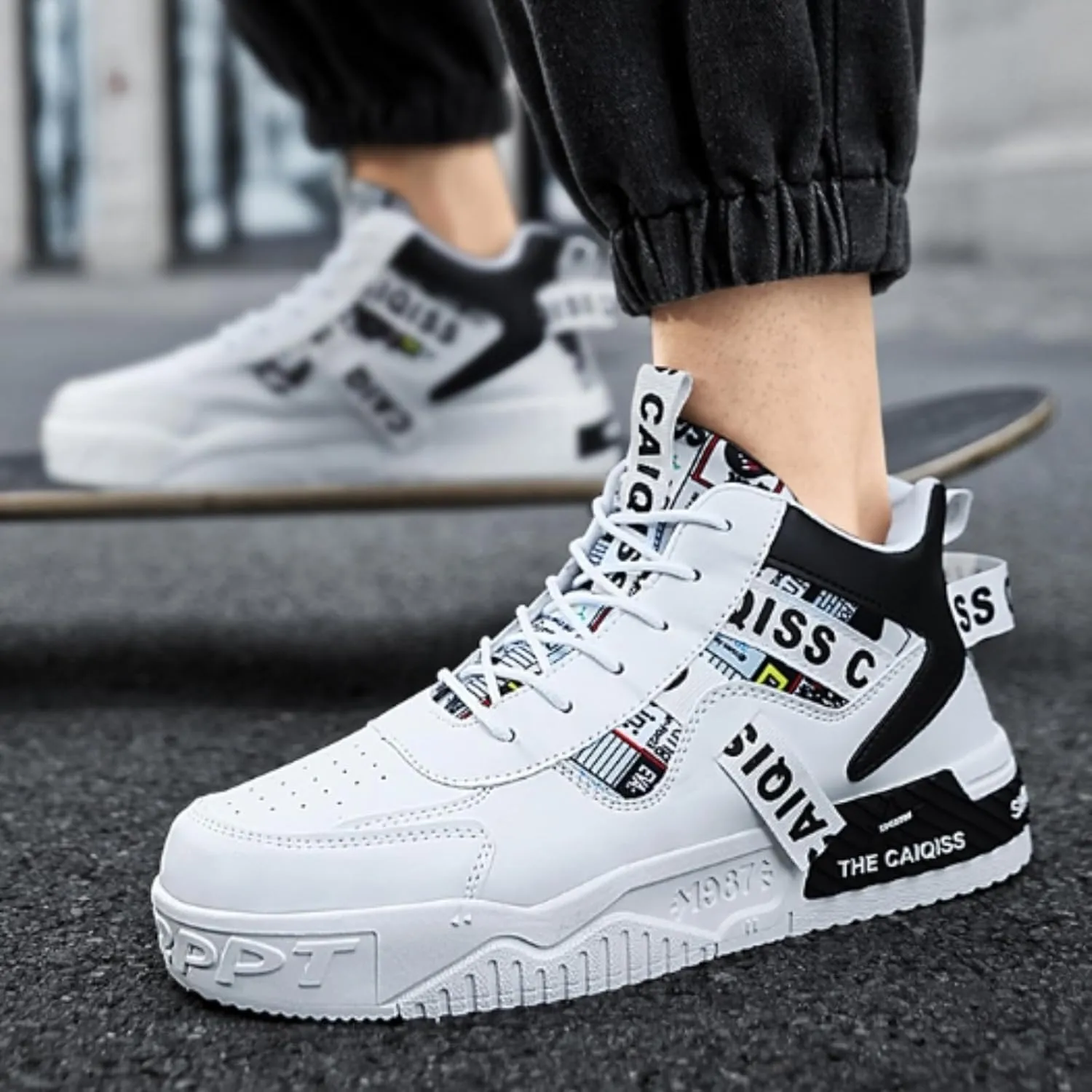Mens Mid Top Sneakers - Skate Shoes for Men, Fashion Casual Skateboarding Sneakers, Walking Hundred Thick Bottom Shoes