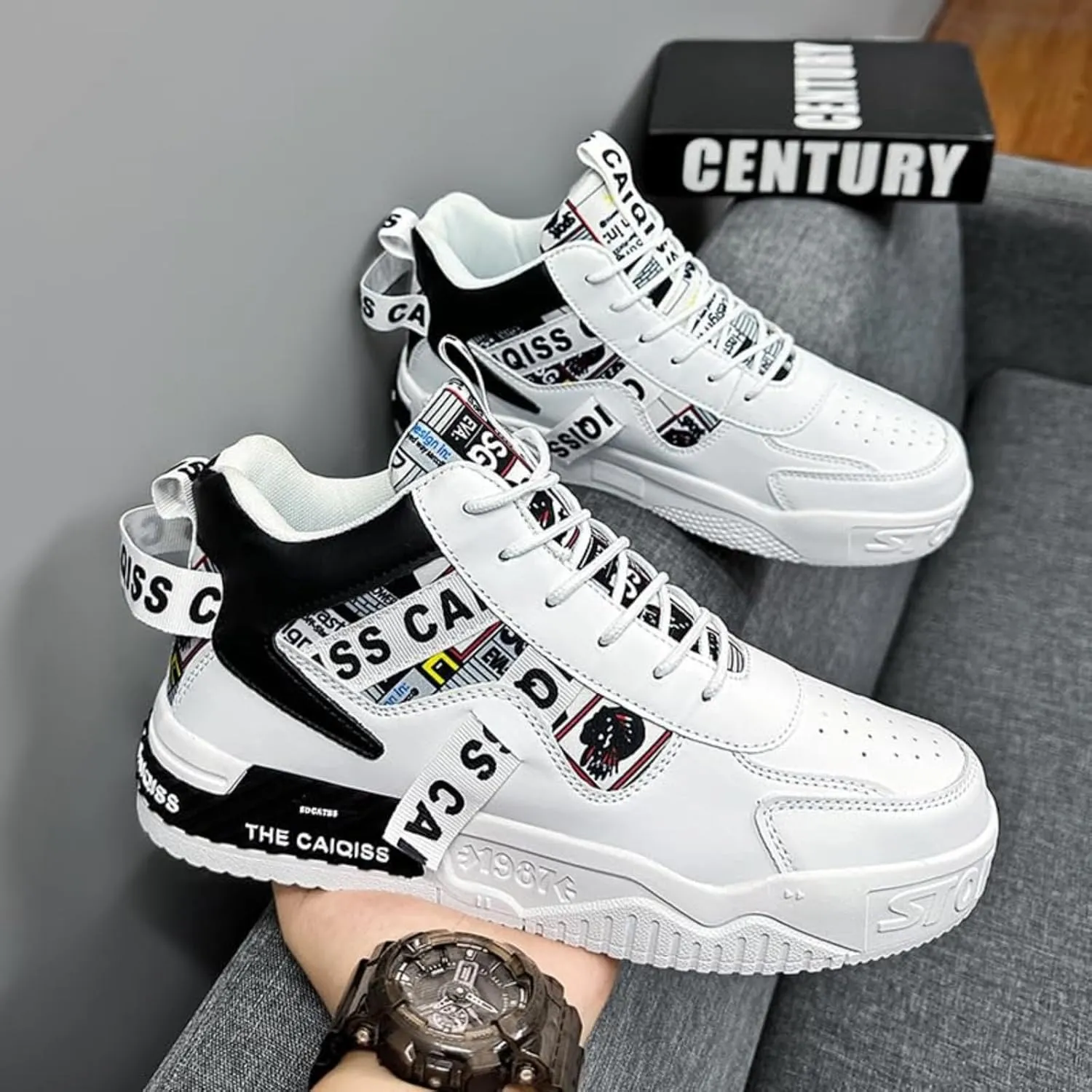 Mens Mid Top Sneakers - Skate Shoes for Men, Fashion Casual Skateboarding Sneakers, Walking Hundred Thick Bottom Shoes