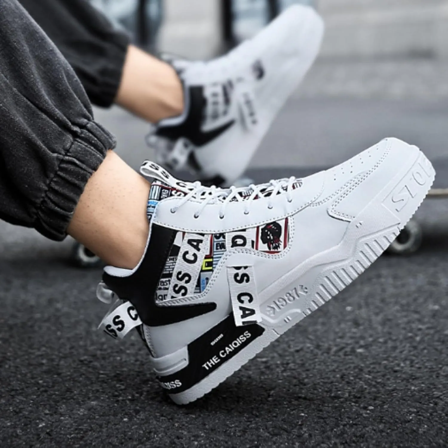 Mens Mid Top Sneakers - Skate Shoes for Men, Fashion Casual Skateboarding Sneakers, Walking Hundred Thick Bottom Shoes