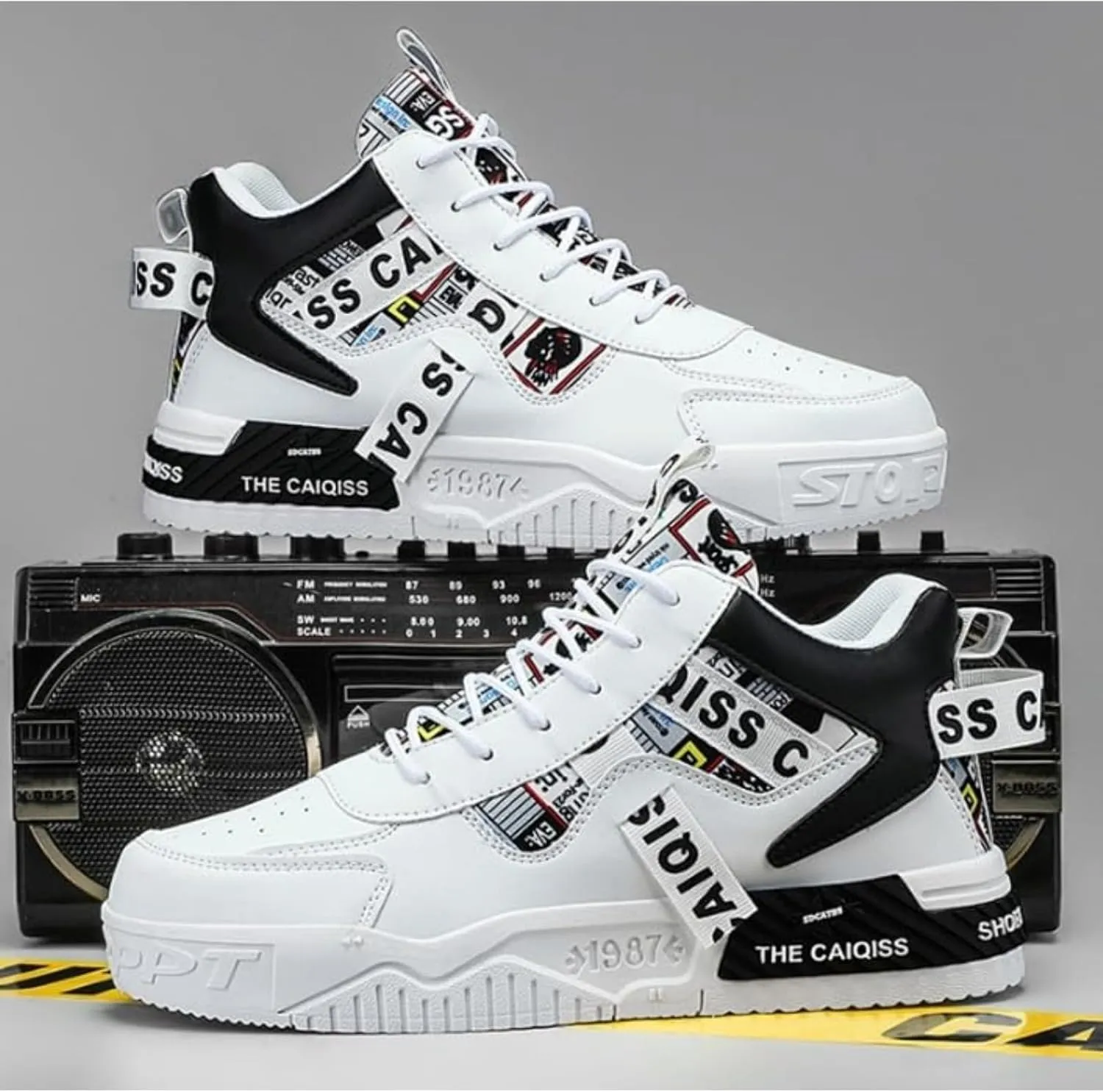 Mens Mid Top Sneakers - Skate Shoes for Men, Fashion Casual Skateboarding Sneakers, Walking Hundred Thick Bottom Shoes
