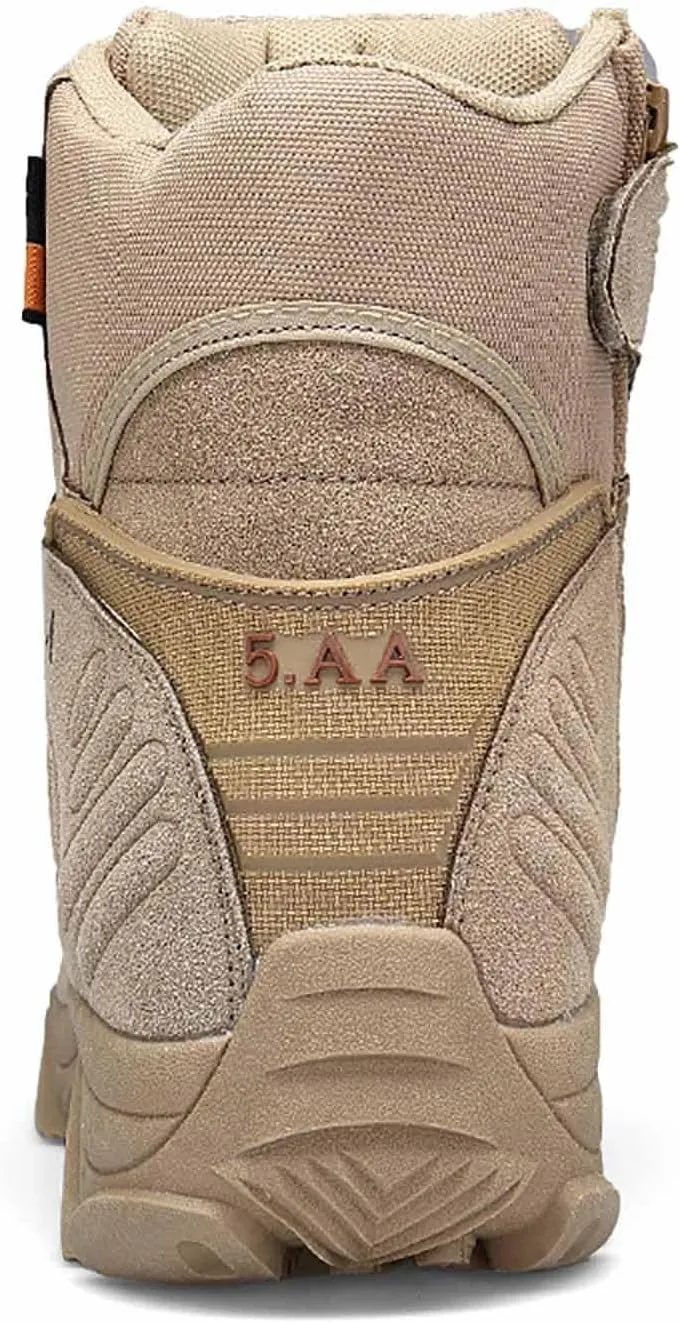 Men's Military Tactical Boots, Durable Suede Leather Military Work Boots, Side Zipper Desert Boots, Lightweight Outdoor Hiking Backpacking Boots, Anti-slip Jungle Boots For Men