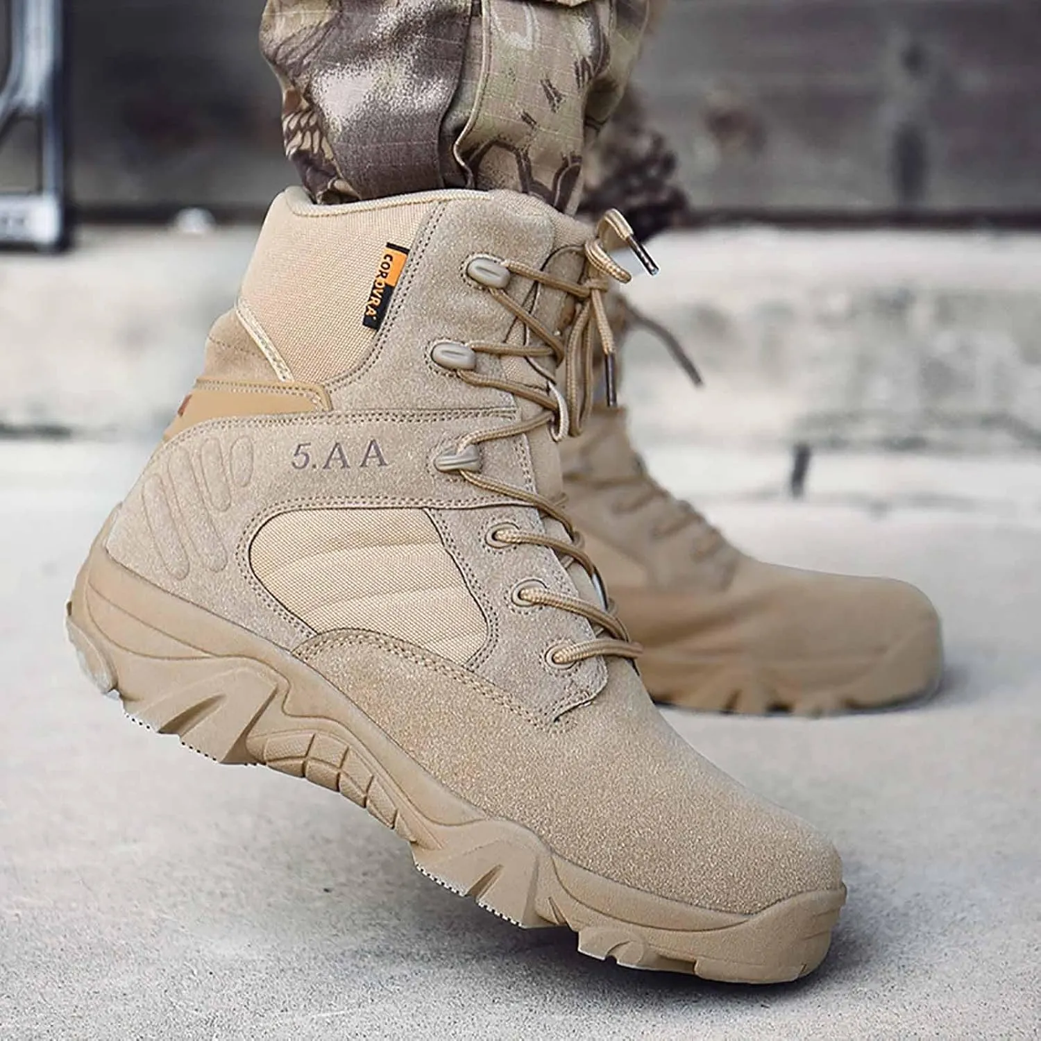 Men's Military Tactical Boots, Durable Suede Leather Military Work Boots, Side Zipper Desert Boots, Lightweight Outdoor Hiking Backpacking Boots, Anti-slip Jungle Boots For Men