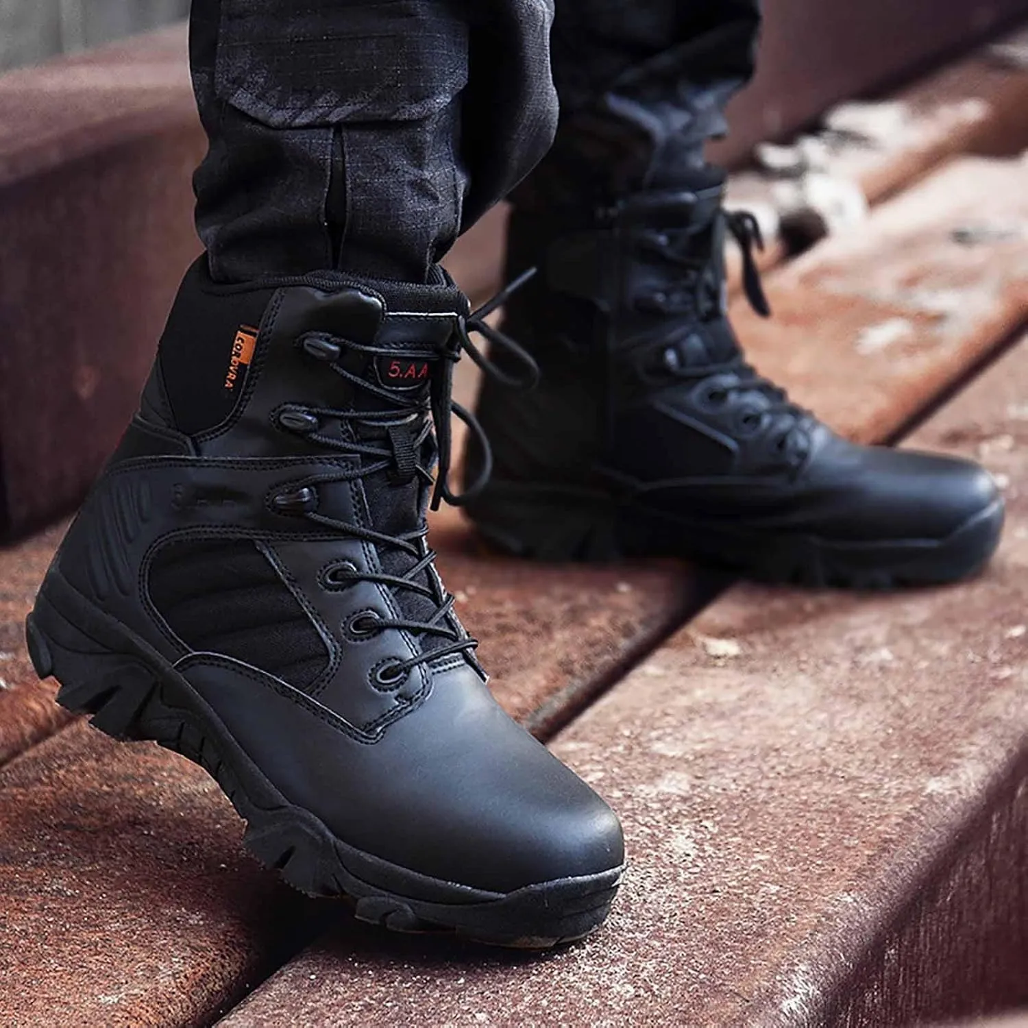Men's Military Tactical Boots, Durable Suede Leather Military Work Boots, Side Zipper Desert Boots, Lightweight Outdoor Hiking Backpacking Boots, Anti-slip Jungle Boots For Men