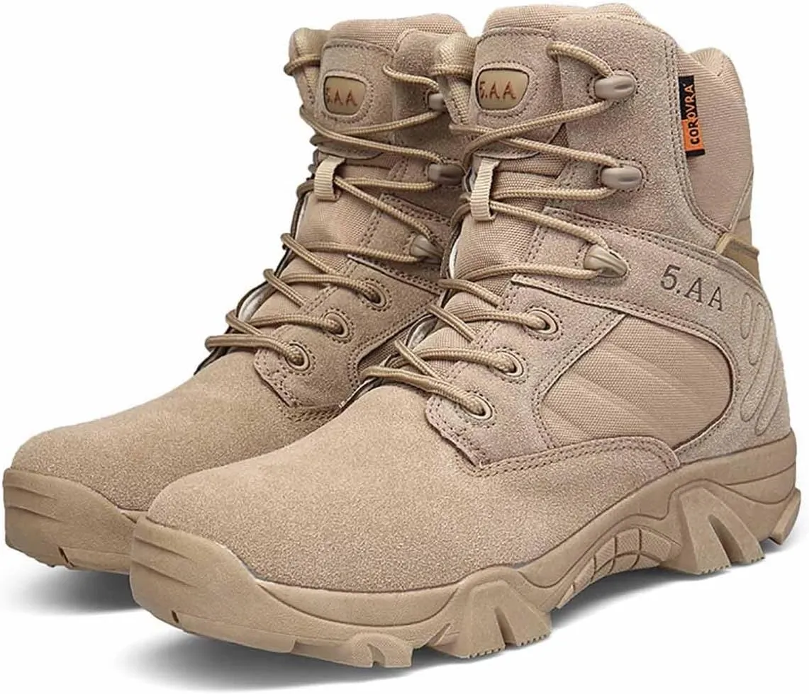 Men's Military Tactical Boots, Durable Suede Leather Military Work Boots, Side Zipper Desert Boots, Lightweight Outdoor Hiking Backpacking Boots, Anti-slip Jungle Boots For Men