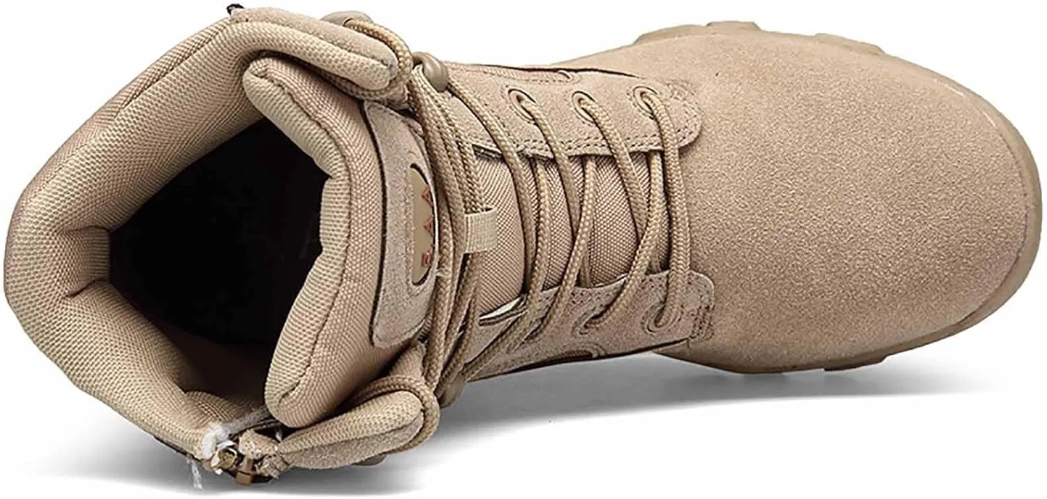 Men's Military Tactical Boots, Durable Suede Leather Military Work Boots, Side Zipper Desert Boots, Lightweight Outdoor Hiking Backpacking Boots, Anti-slip Jungle Boots For Men