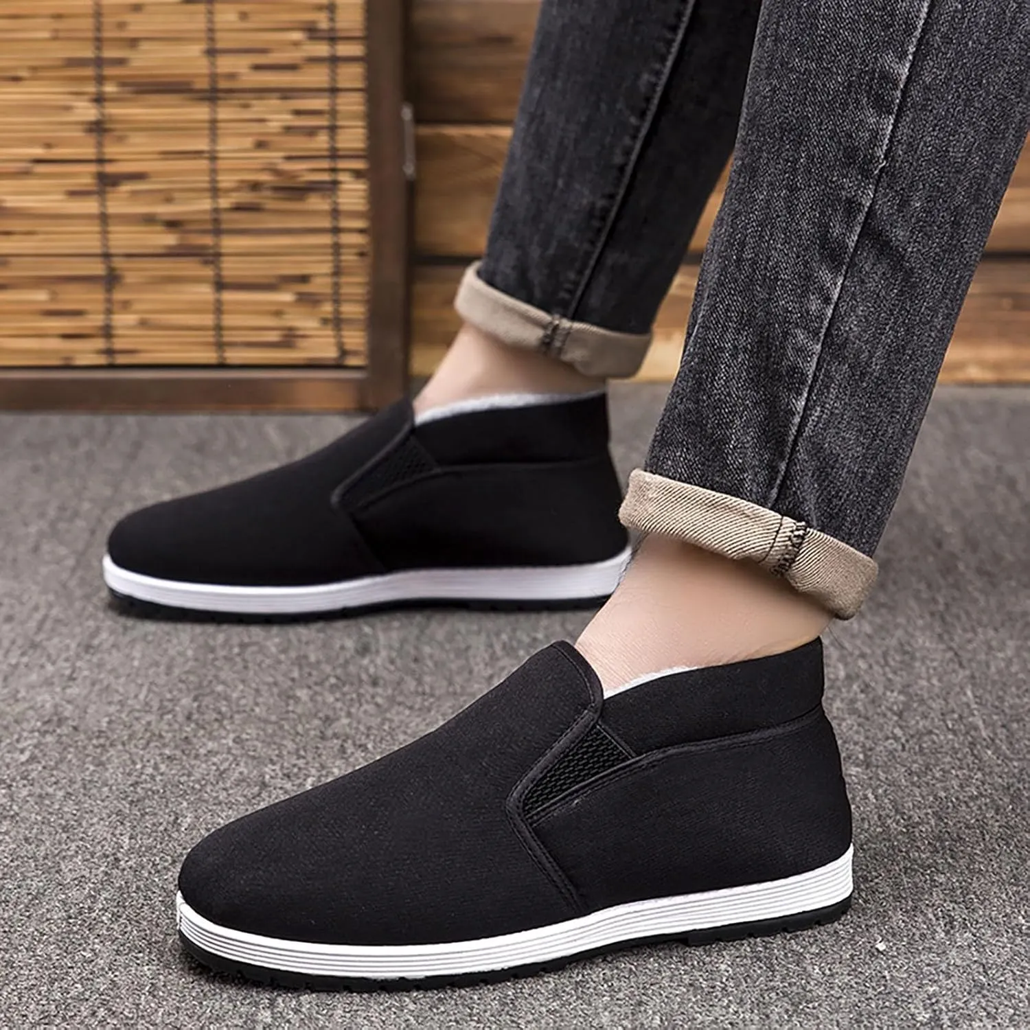 Mens Snow Boots Waterproof Fuzzy Furry Lined Winter Loafers Cold Weather Anti-Slip Ankle Boots Slip on Athletic Hiking Walking Shoes Sneakers