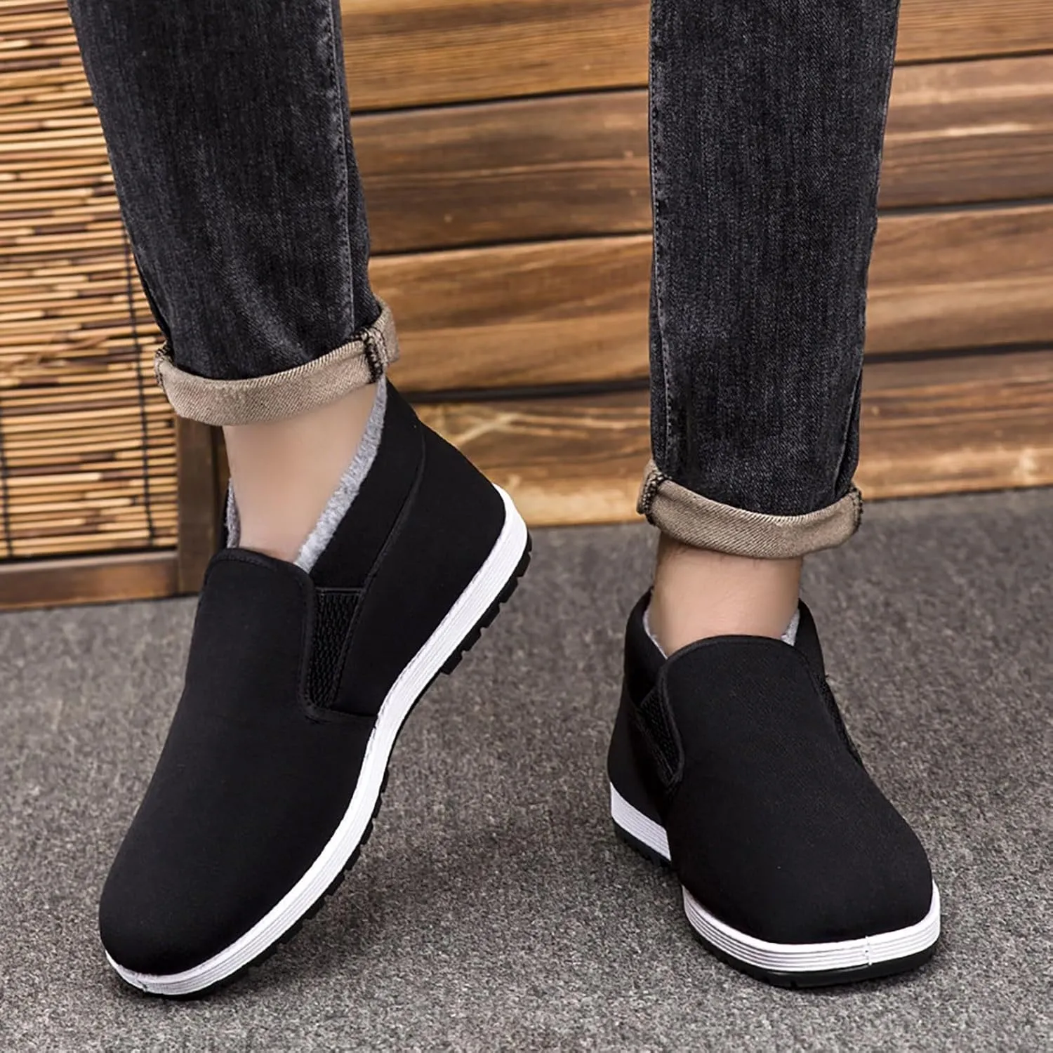 Mens Snow Boots Waterproof Fuzzy Furry Lined Winter Loafers Cold Weather Anti-Slip Ankle Boots Slip on Athletic Hiking Walking Shoes Sneakers