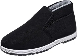 Mens Snow Boots Waterproof Fuzzy Furry Lined Winter Loafers Cold Weather Anti-Slip Ankle Boots Slip on Athletic Hiking Walking Shoes Sneakers