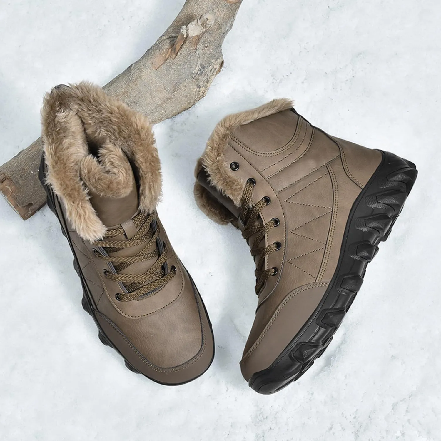 Mens Snow Boots Waterproof Warm Wool Lining Winter Hiking Boots,Non-Slip Outdoor Comfort Warm Work Boots Hiker Trekking Trail
