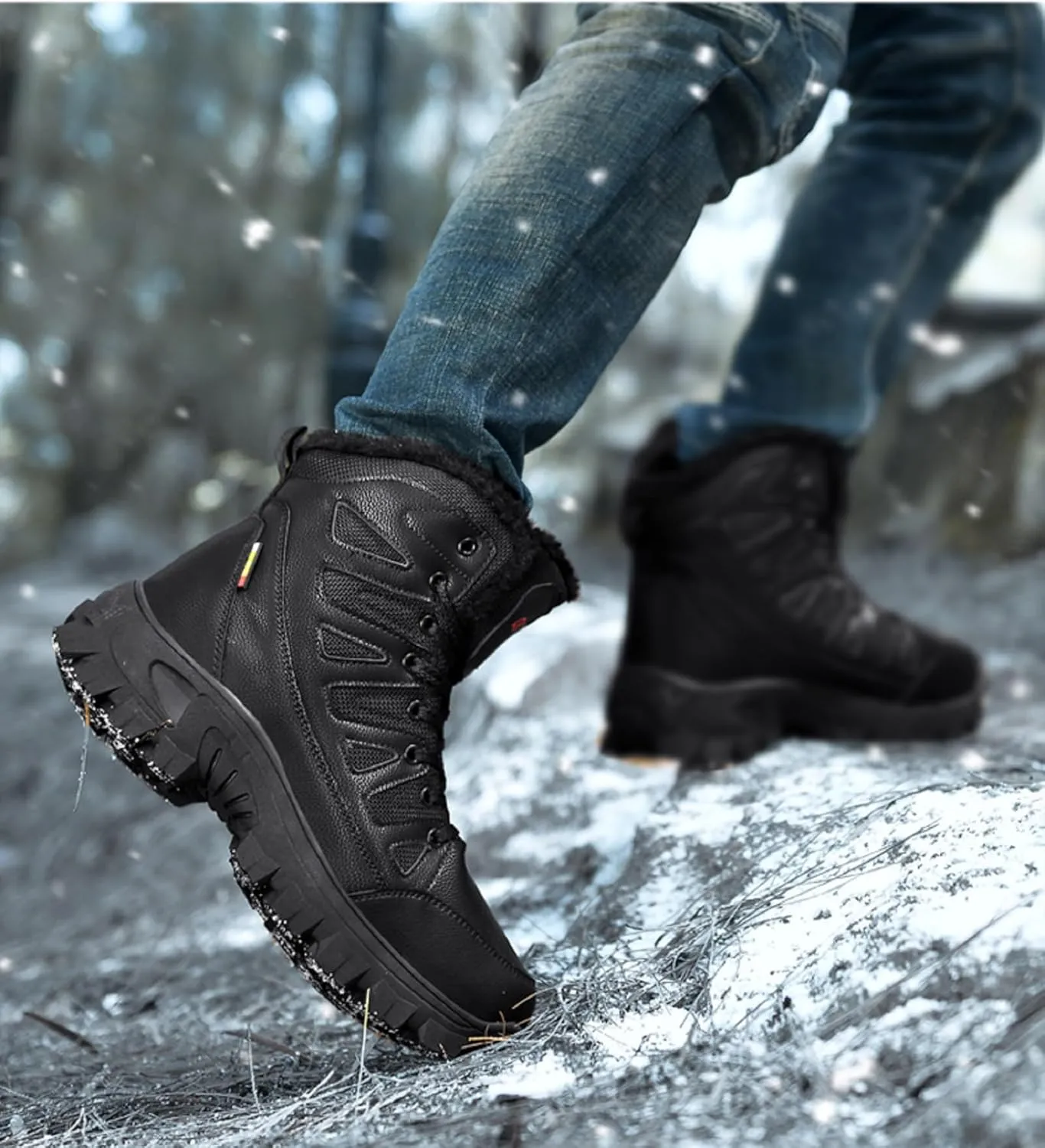 Mens Snow Boots Waterproof Warm Wool Lining Winter Hiking Boots,Non-Slip Outdoor Comfort Warm Work Boots Hiker Trekking Trail