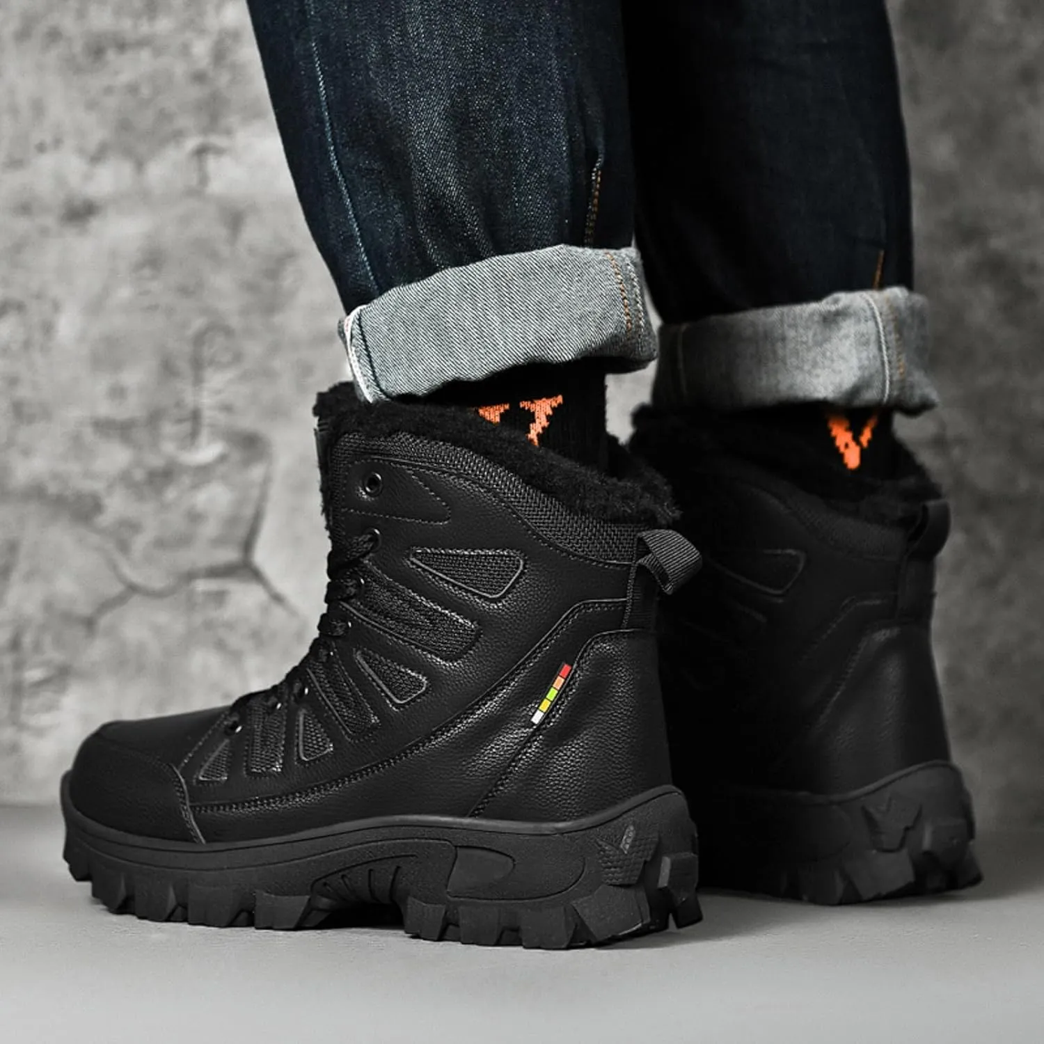 Mens Snow Boots Waterproof Warm Wool Lining Winter Hiking Boots,Non-Slip Outdoor Comfort Warm Work Boots Hiker Trekking Trail
