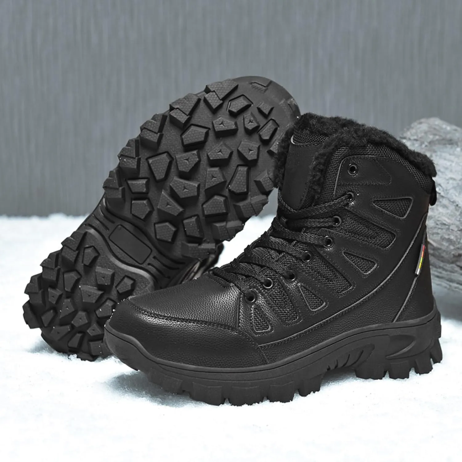 Mens Snow Boots Waterproof Warm Wool Lining Winter Hiking Boots,Non-Slip Outdoor Comfort Warm Work Boots Hiker Trekking Trail