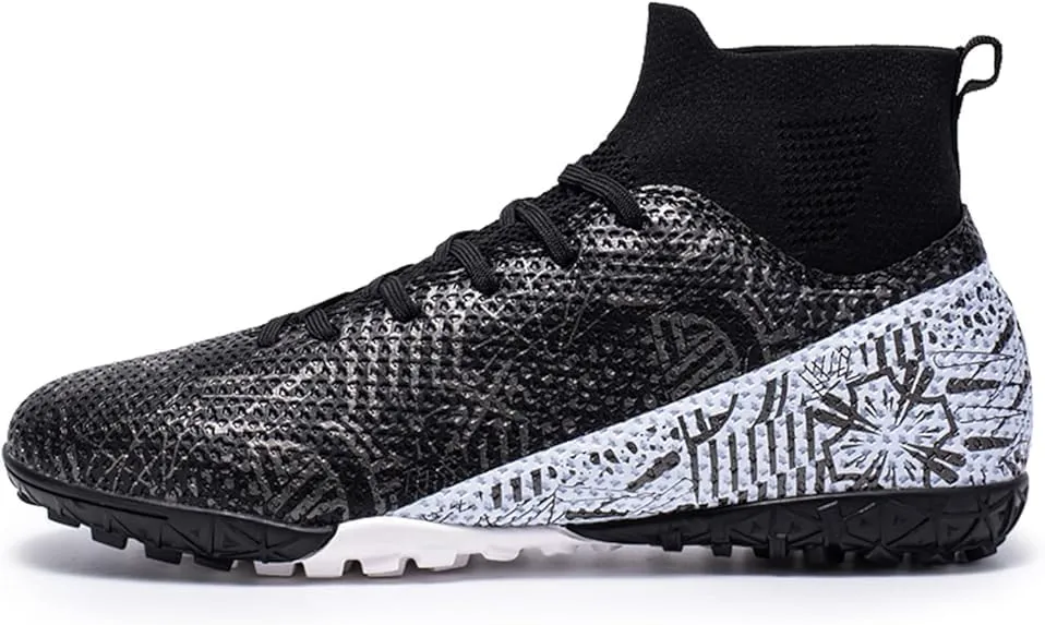 Men's Soccer Cleats Football Shoes with High-Tops Lace-Up Spikes Indoor Firm Ground Turf Training Exercise Futsal Boots