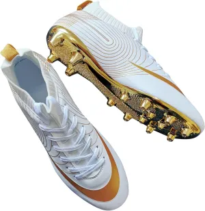 Men's Soccer Cleats High-Top Unisex Football Boots with Golden Soled Spikes for Outdoor and Indoor Training and Athletic Performance