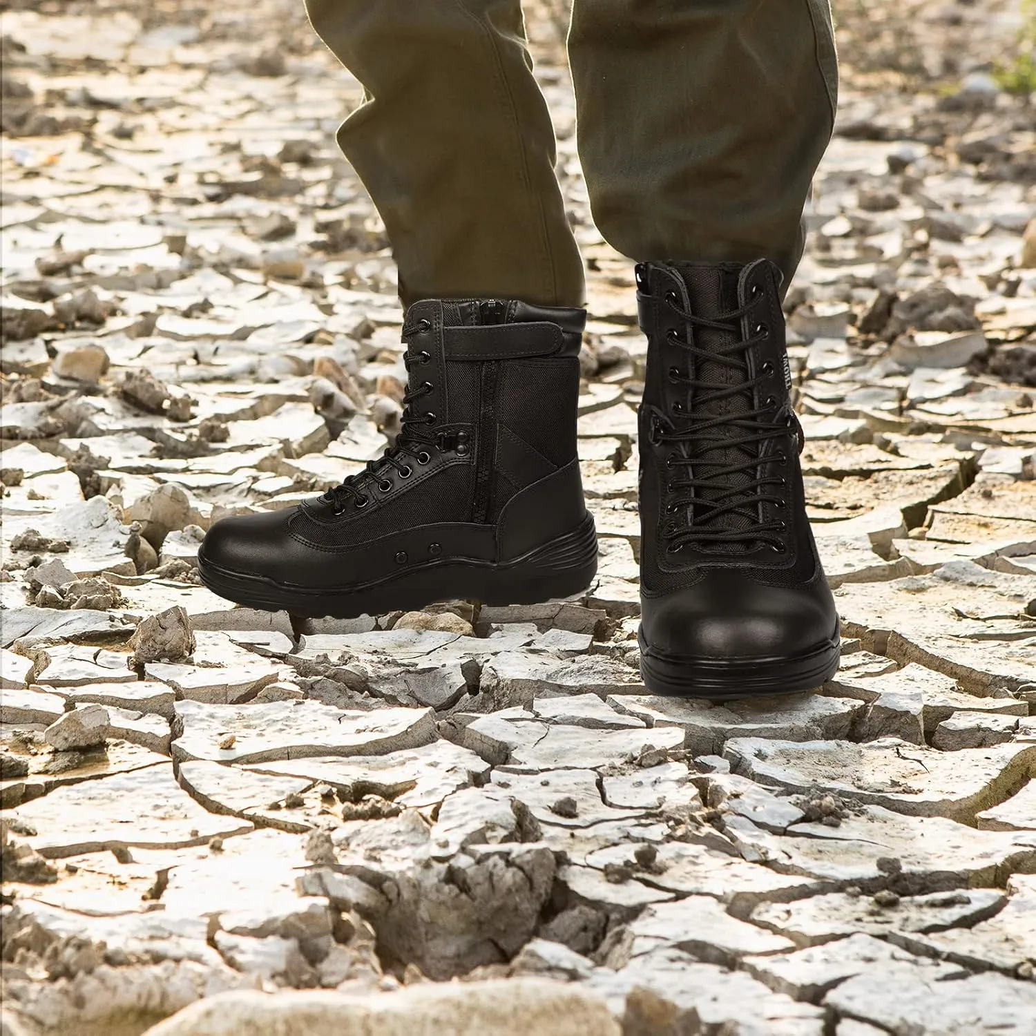 Men's Tactical Boots, Military Boots Army Boots Combat Boots With Side Zipper Black