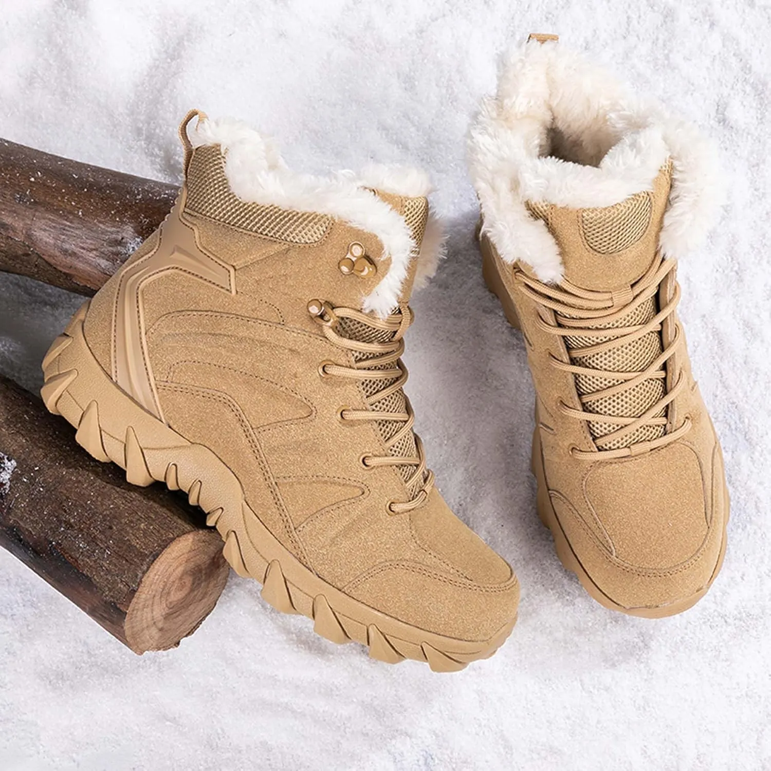 Men's Velvet Thickened Outdoor Hiking Tactical Boots Training Military Boots Waterproof Anti Slip Wear-Resistant Tactical Boots Work Boots Combat Boots