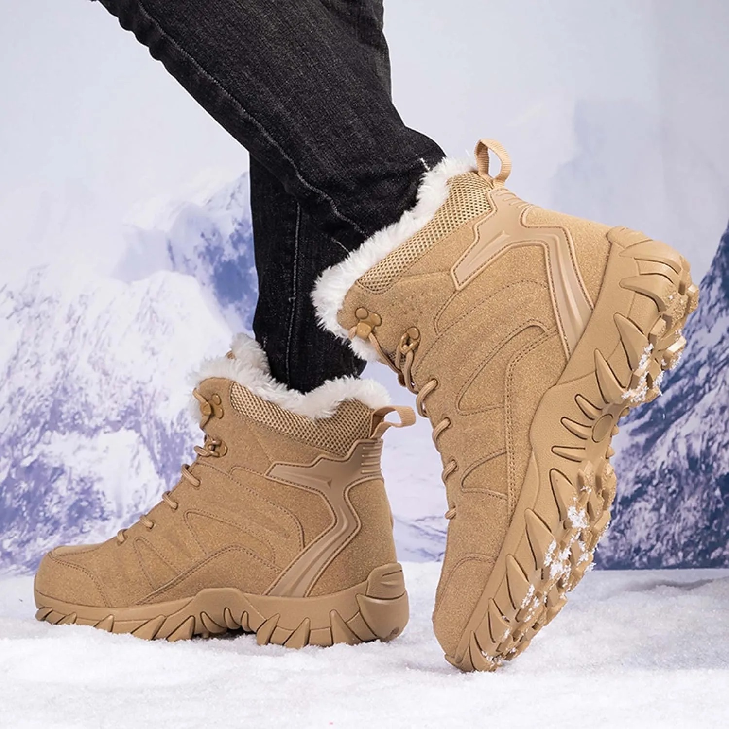 Men's Velvet Thickened Outdoor Hiking Tactical Boots Training Military Boots Waterproof Anti Slip Wear-Resistant Tactical Boots Work Boots Combat Boots