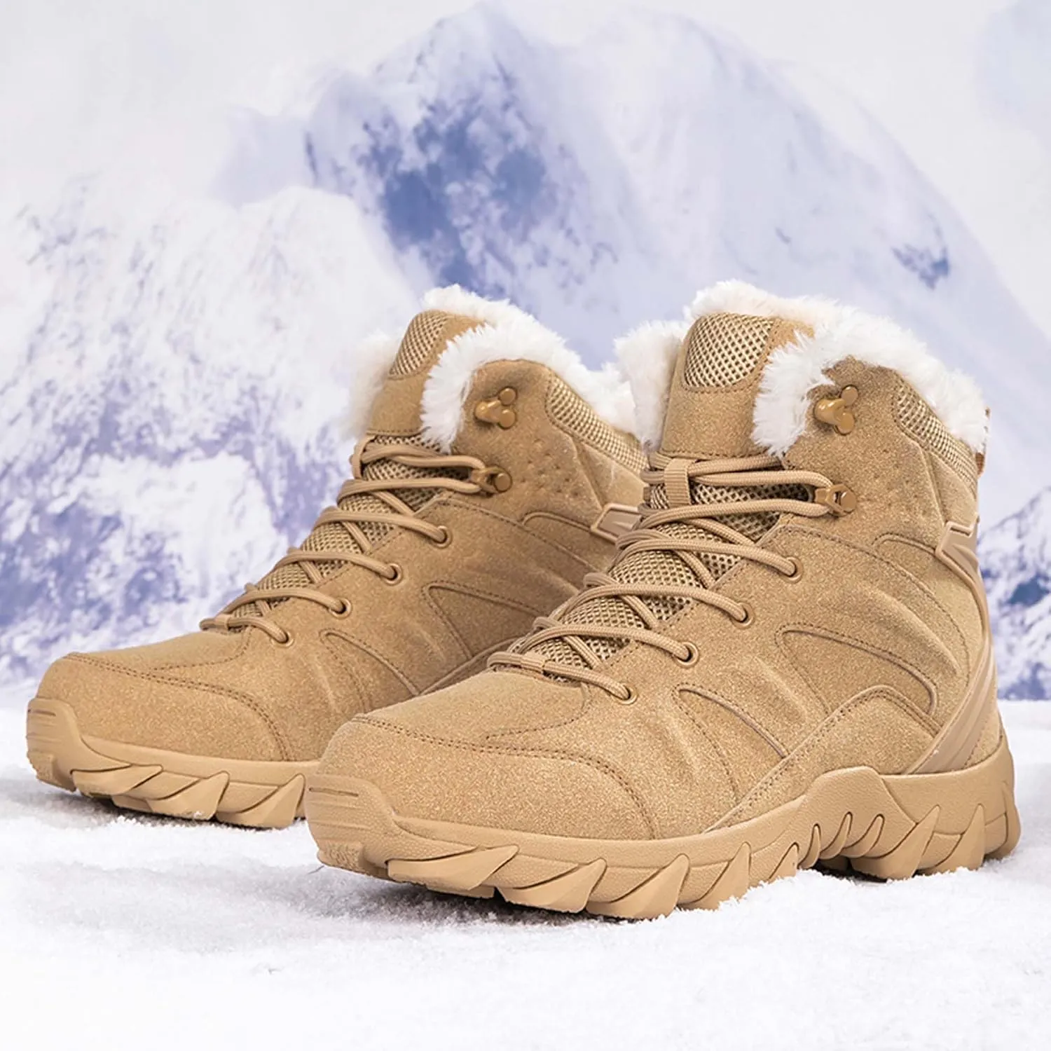 Men's Velvet Thickened Outdoor Hiking Tactical Boots Training Military Boots Waterproof Anti Slip Wear-Resistant Tactical Boots Work Boots Combat Boots