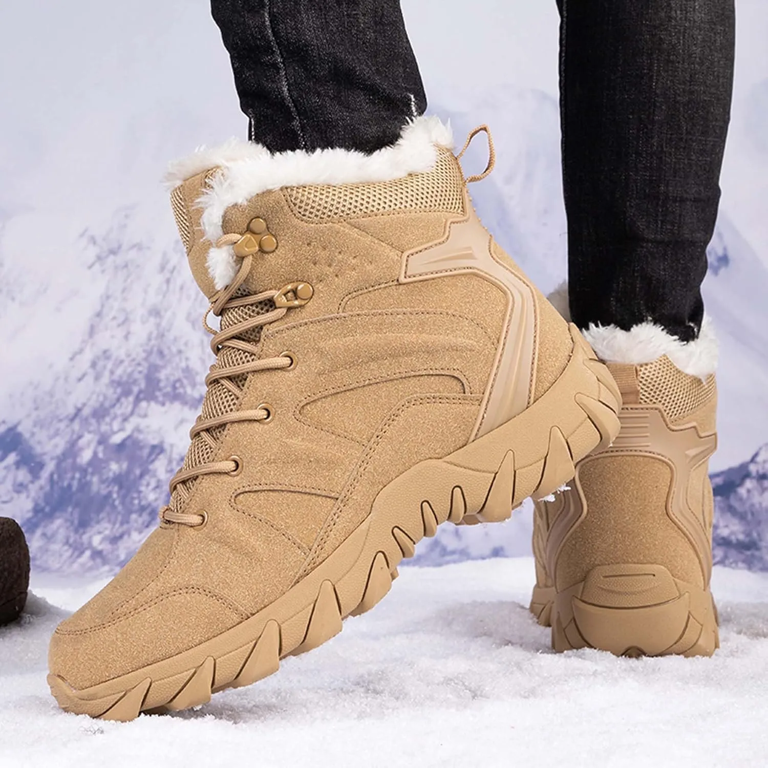 Men's Velvet Thickened Outdoor Hiking Tactical Boots Training Military Boots Waterproof Anti Slip Wear-Resistant Tactical Boots Work Boots Combat Boots