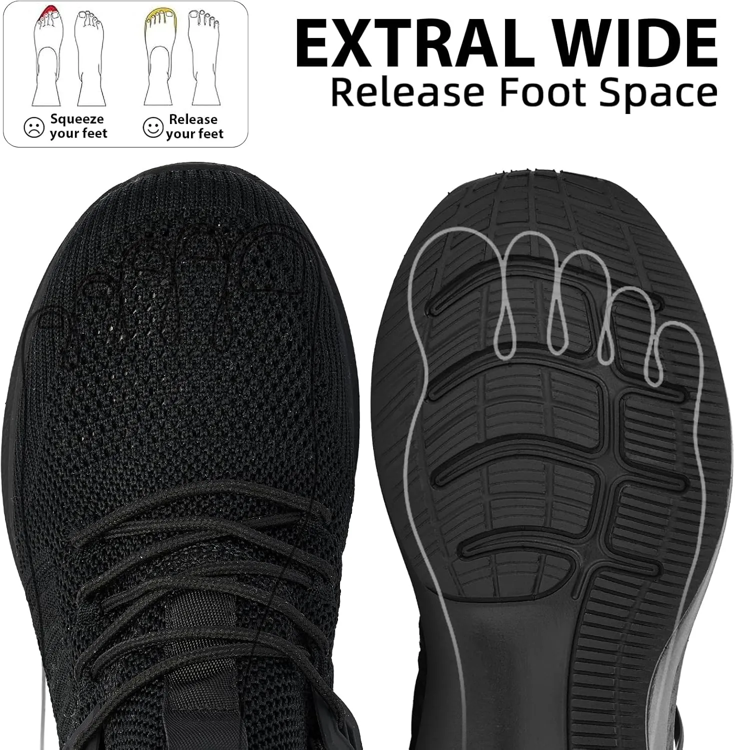 Mens Wide Running Shoes Walking Tennis Shoes Cushioning Wide Sneakers Slip On Sports Work Gym Outdoor Running Sneakers Comfort Lightweight