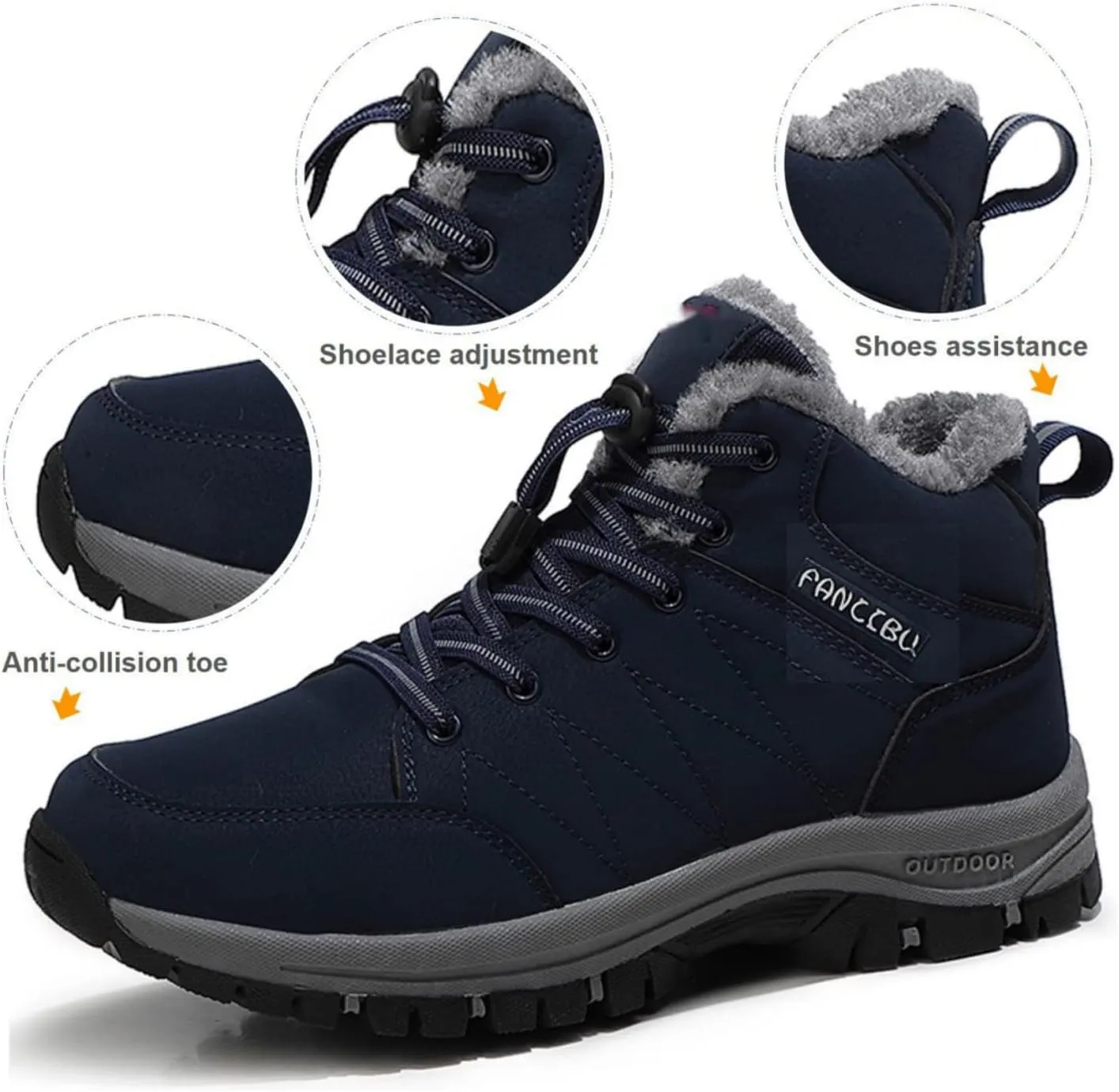 Mens Winter Boots Casual Lightweight Waterproof Snow Boots Anti-Slip Fur Lined Trekking Backpacking Hiking Boots