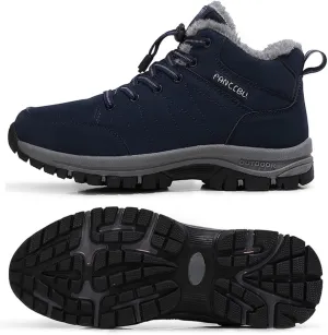 Mens Winter Boots Casual Lightweight Waterproof Snow Boots Anti-Slip Fur Lined Trekking Backpacking Hiking Boots