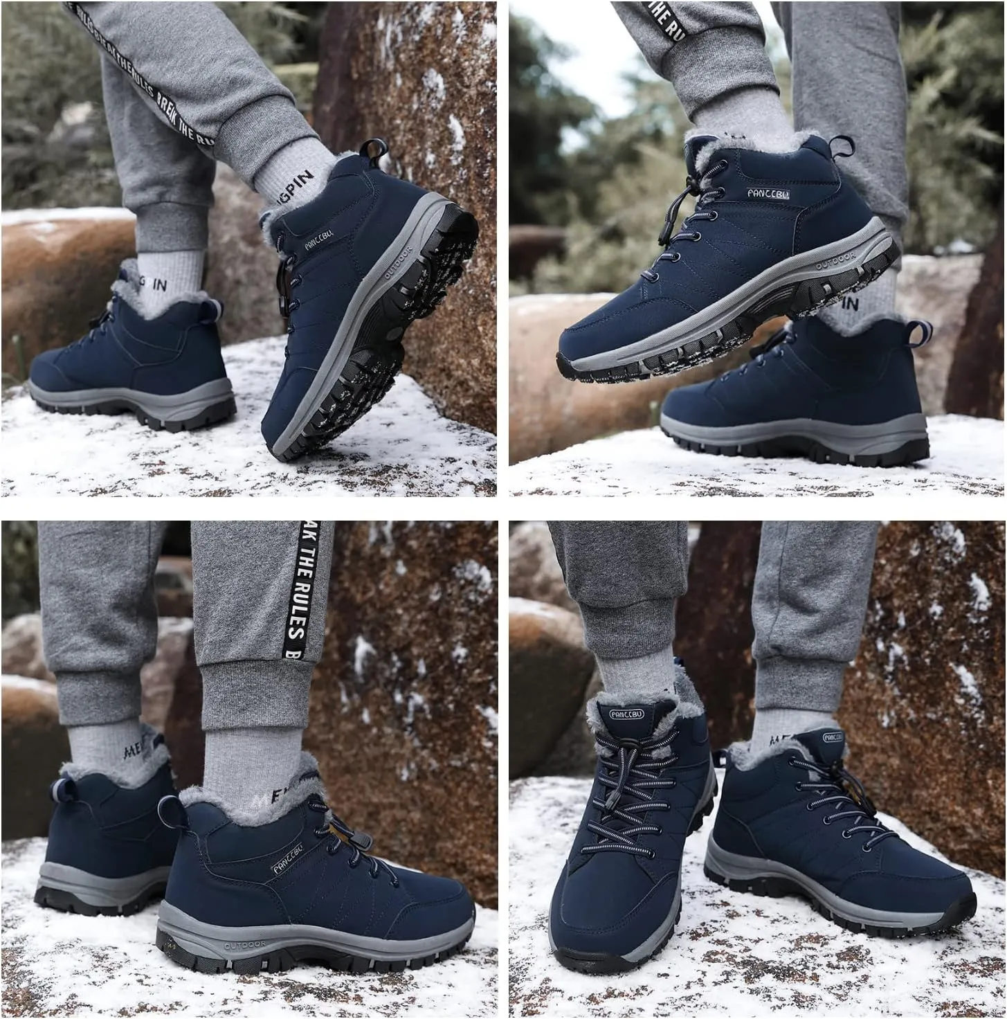Mens Winter Boots Casual Lightweight Waterproof Snow Boots Anti-Slip Fur Lined Trekking Backpacking Hiking Boots
