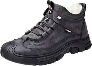 Men's Winter Lace Up Plush and Thickened Casual Soft Sole Slip Fashionable Leather Upper Mens Wide Walking Boots