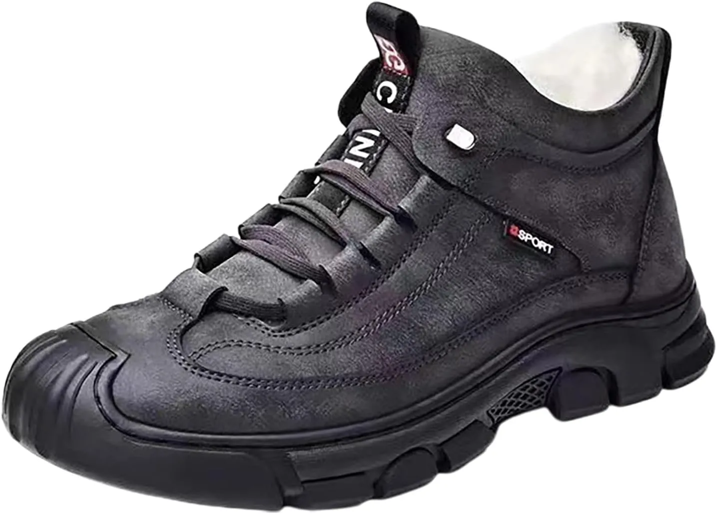 Men's Winter Lace Up Plush and Thickened Casual Soft Sole Slip Fashionable Leather Upper Mens Wide Walking Boots