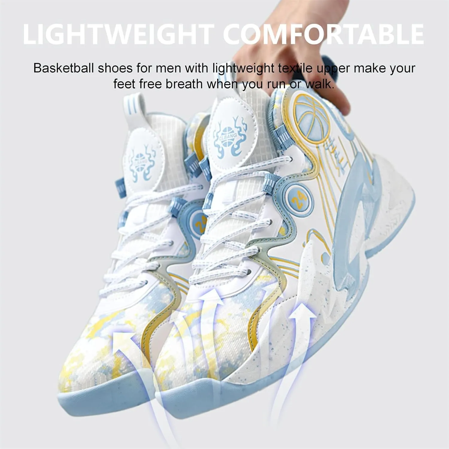 Moodeng Men's Basketball Shoes Anti-Slip Breathable Running Shoes Fahsion Sneakers Lightweight Outdoor Gym Shoes