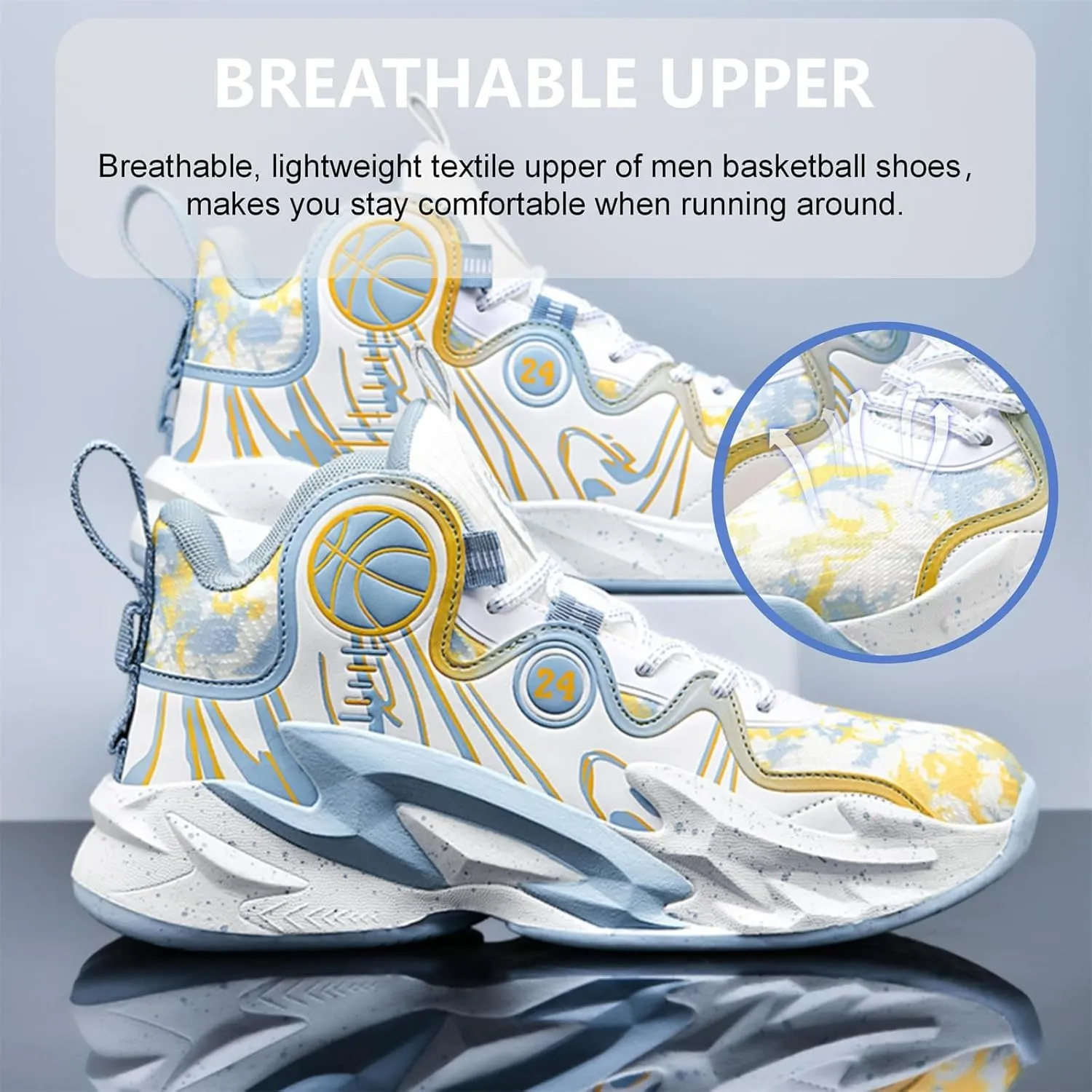 Moodeng Men's Basketball Shoes Anti-Slip Breathable Running Shoes Fahsion Sneakers Lightweight Outdoor Gym Shoes