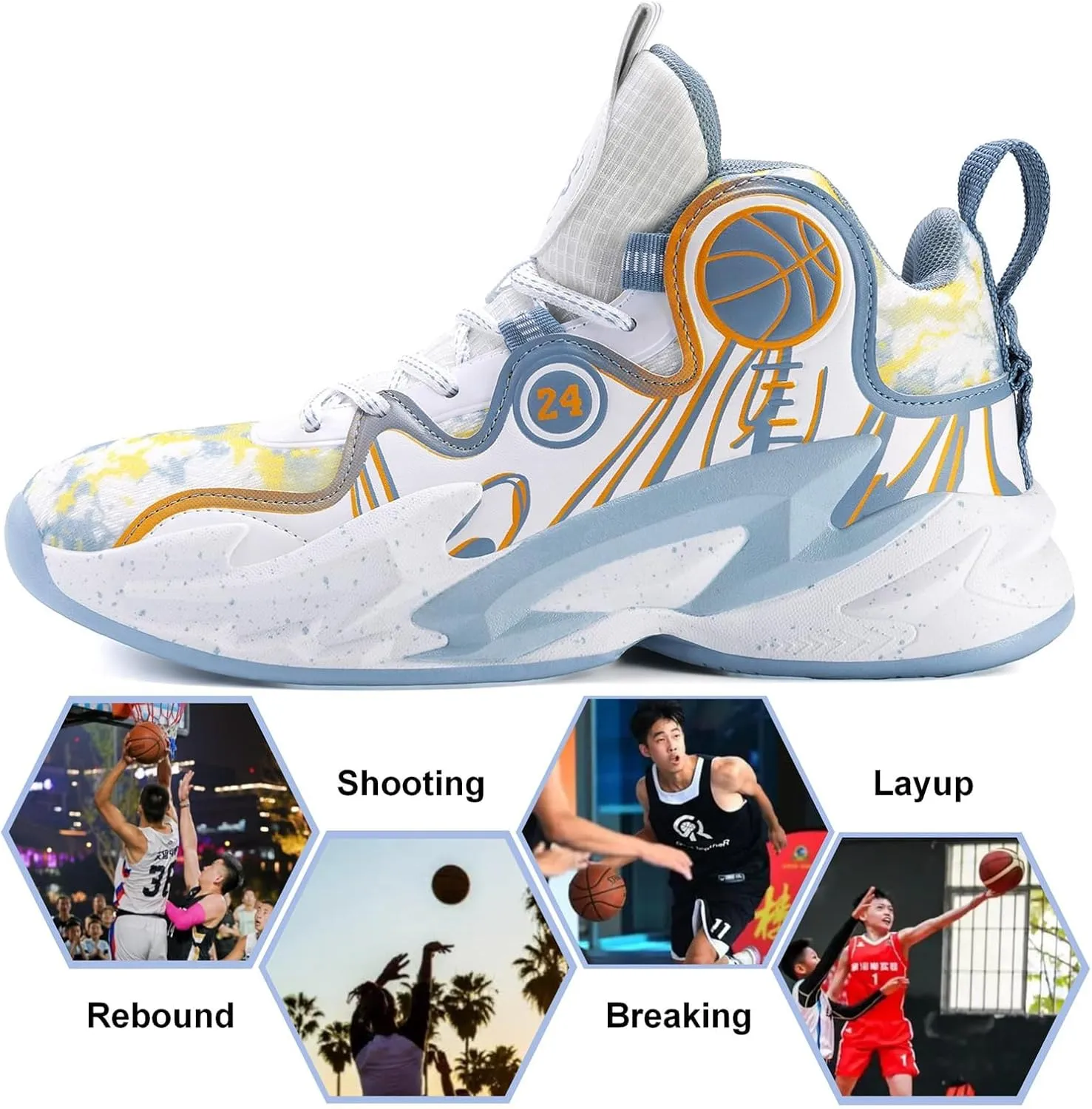 Moodeng Men's Basketball Shoes Anti-Slip Breathable Running Shoes Fahsion Sneakers Lightweight Outdoor Gym Shoes