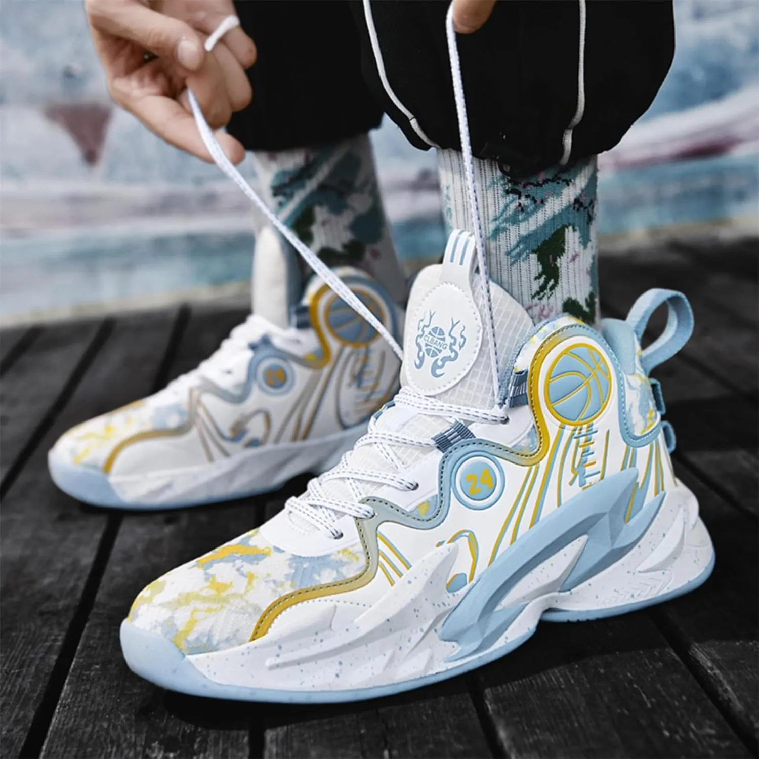 Moodeng Men's Basketball Shoes Anti-Slip Breathable Running Shoes Fahsion Sneakers Lightweight Outdoor Gym Shoes