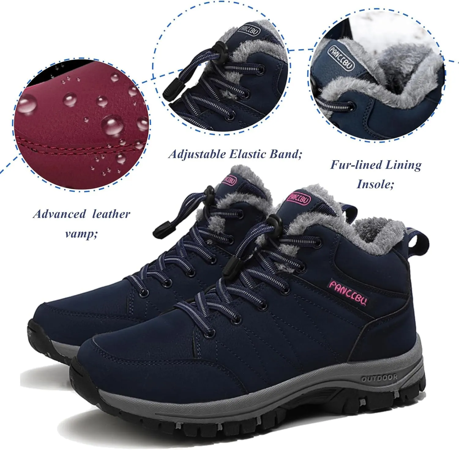 Moodeng Women's Winter Snow Boots Outdoor Hiking Boots Warm Waterproof Ankle Booties for Walking and Anti-Slip