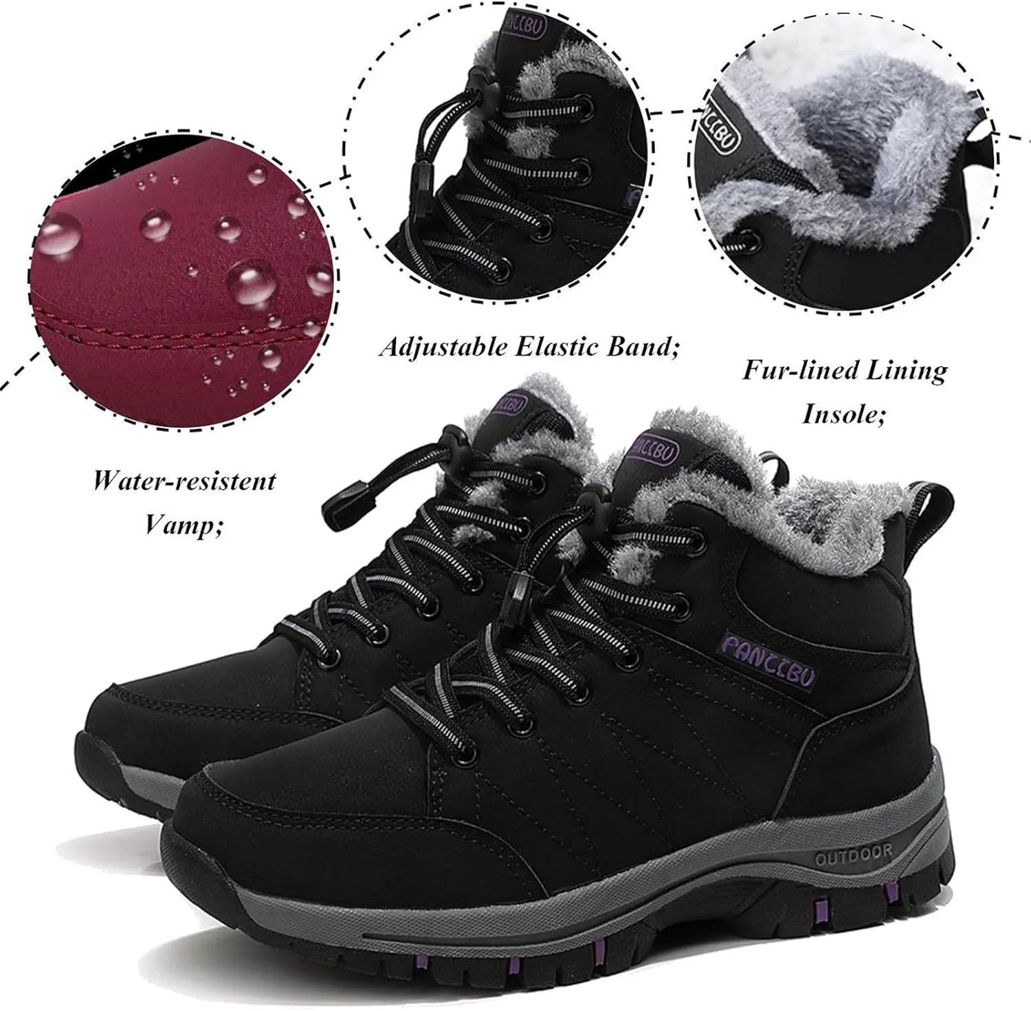 Moodeng Women's Winter Snow Boots Outdoor Hiking Boots Warm Waterproof Ankle Booties for Walking and Anti-Slip