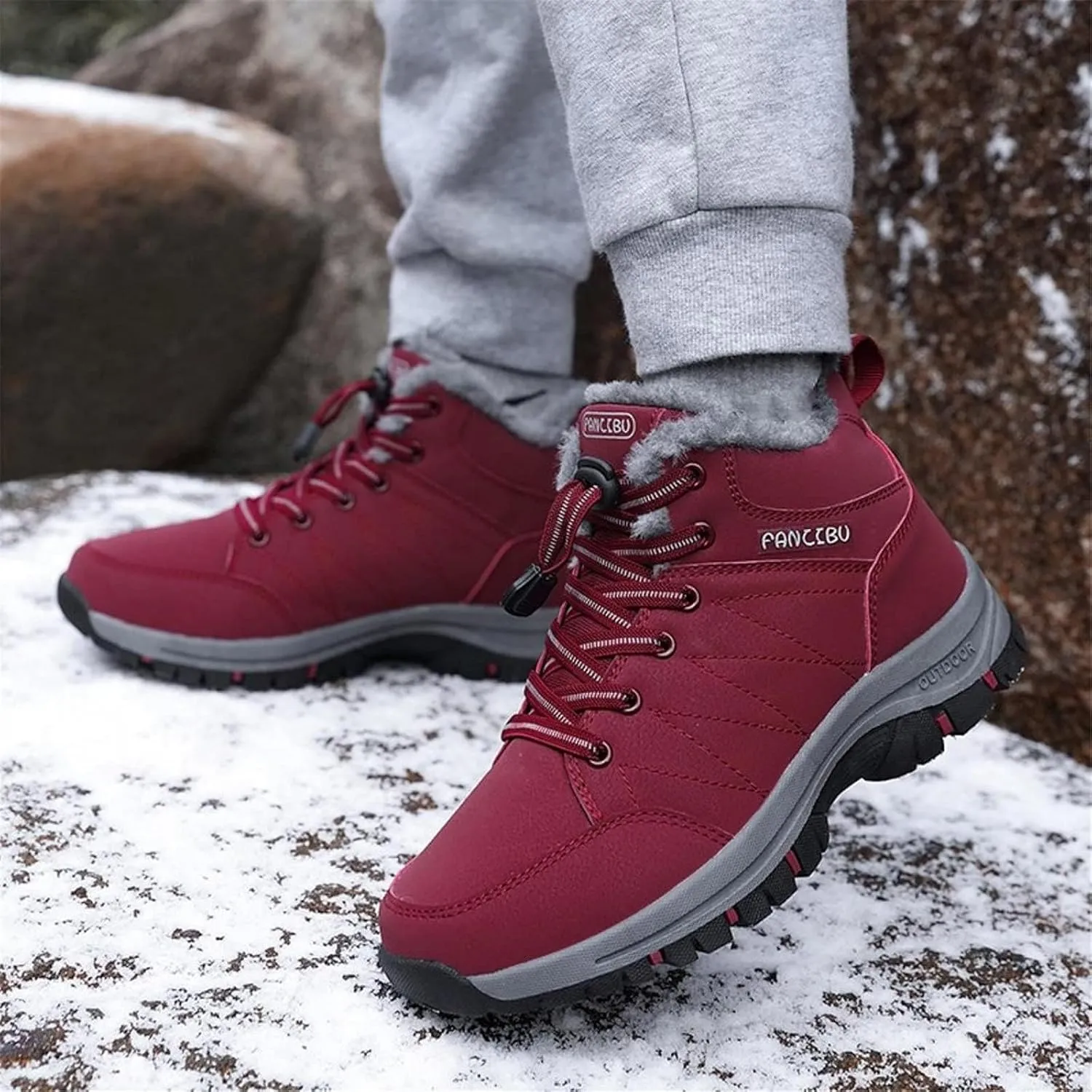 Moodeng Women's Winter Snow Boots Outdoor Hiking Boots Warm Waterproof Ankle Booties for Walking and Anti-Slip