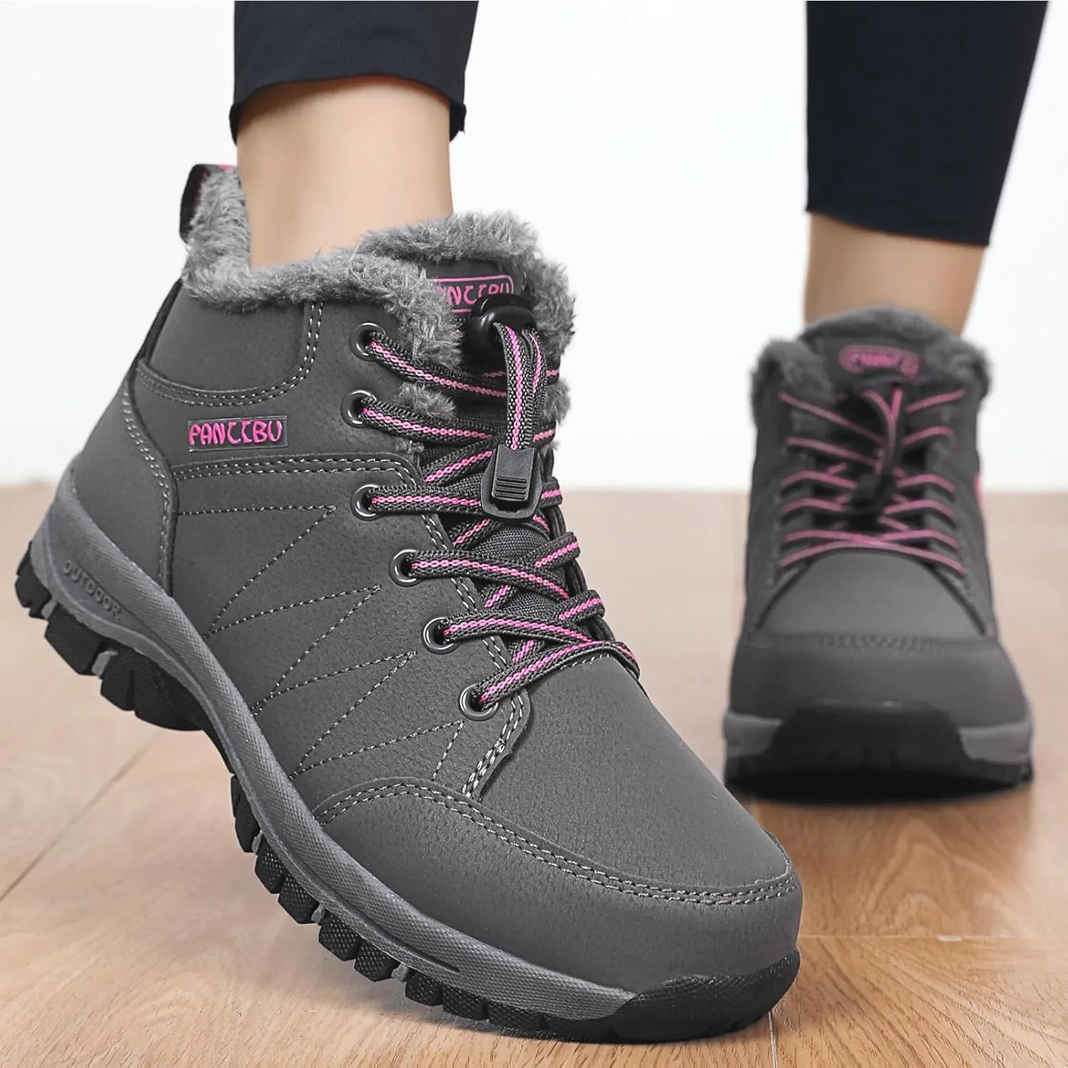 Moodeng Women's Winter Snow Boots Outdoor Hiking Boots Warm Waterproof Ankle Booties for Walking and Anti-Slip